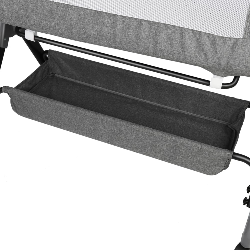HUOLE Culla Neonato Pieghevole, fino a 20kg4 Altezze Regolabili, Culla Co-sleeping con materasso e zanzariera 2 in 1 Lettino Co-sleeping per neonati da 1 a 36 mesi -104 * 52 * 100-110 cm-grigio lino