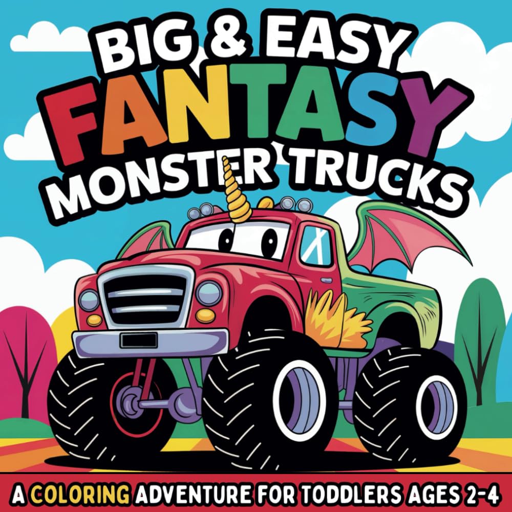Big & Easy Fantasy Monster Trucks: Monster Truck Coloring Book For Toddlers Ages 2-4