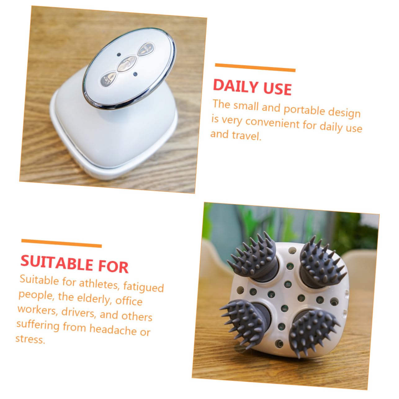 Masajeador de Cuero Cabelludo Portátil 1200 Mah, Abs y Silicona | 1 Juego, Color Blanco, Uso Diario y Viaje, Relajación del Cuero Cabelludo, para Oficina