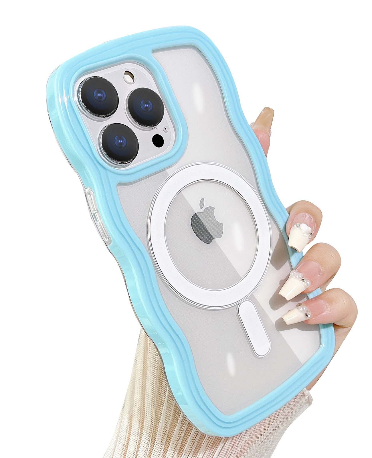 Yeddabox Compatible for iPhone 13 Pro Case with Magsafe, Wave Magnetic Phone Case Cute Water Ripple Candy Colors Frame Shockproof for iPhone 13 Pro Phone Case for Women 6.1 Inch - Blue