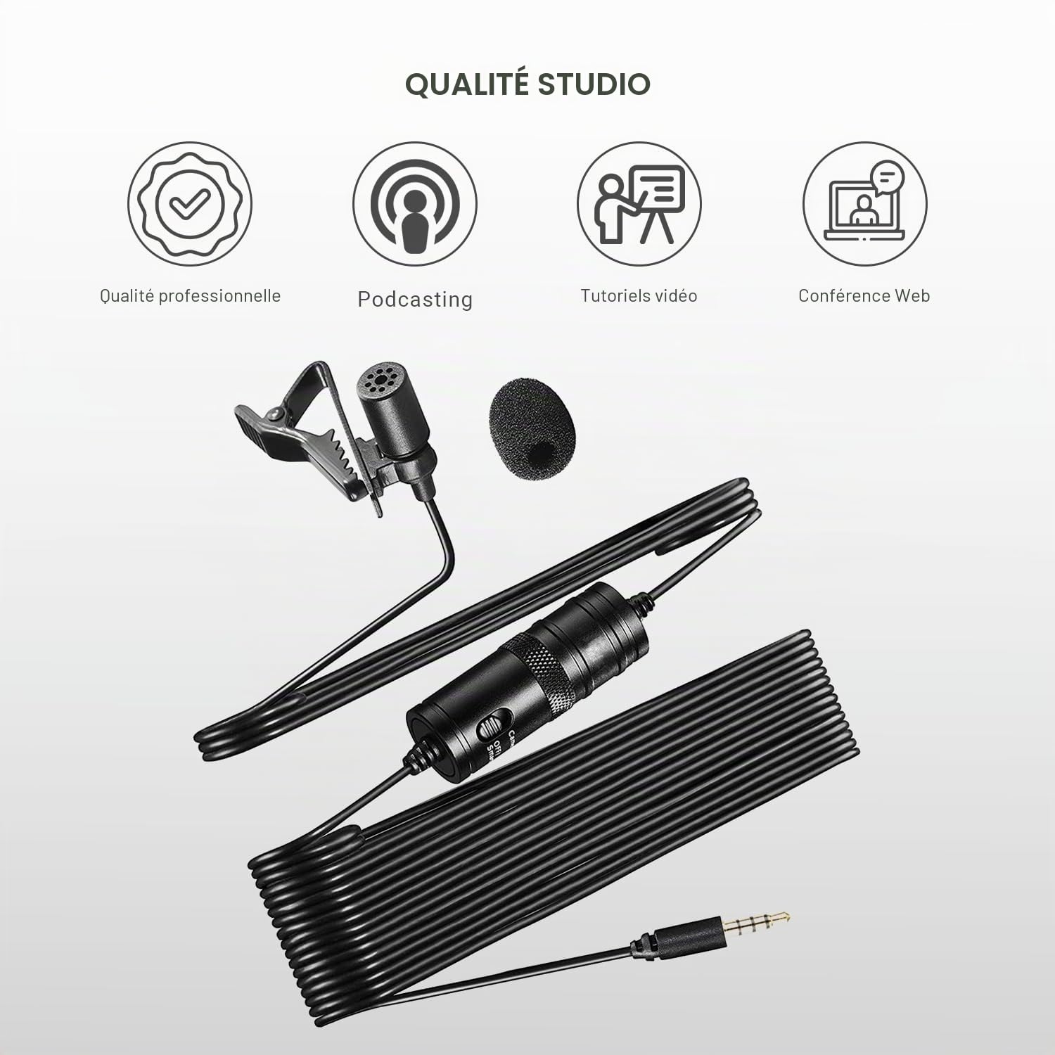 Microphone Universel Lavalier USB Movo pour Ordinateur avec Adaptateur USB Compatible avec Les PC et Les Mac, Smartphones, appareils Photo, podcasting, Microphone Portable (Cable de 6 mètres)