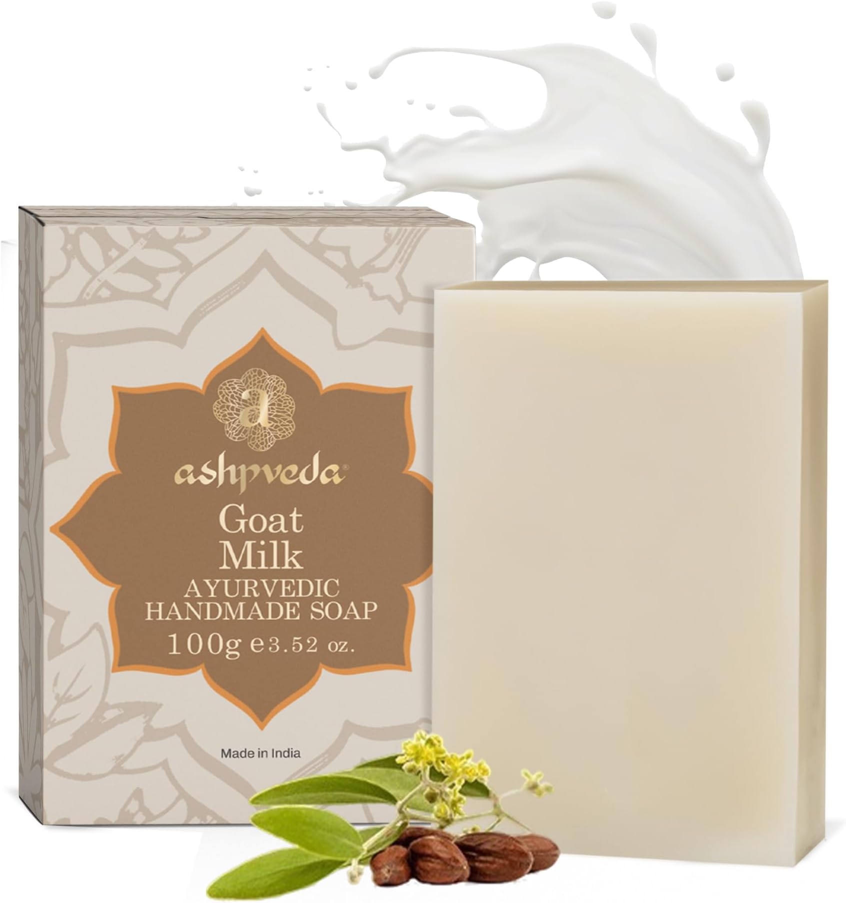 Ashpveda Ayurvedic Bathing Soap Bar for Skin Hydrating & Nourishment with Jojoba Oil & Goat Milk, 100g