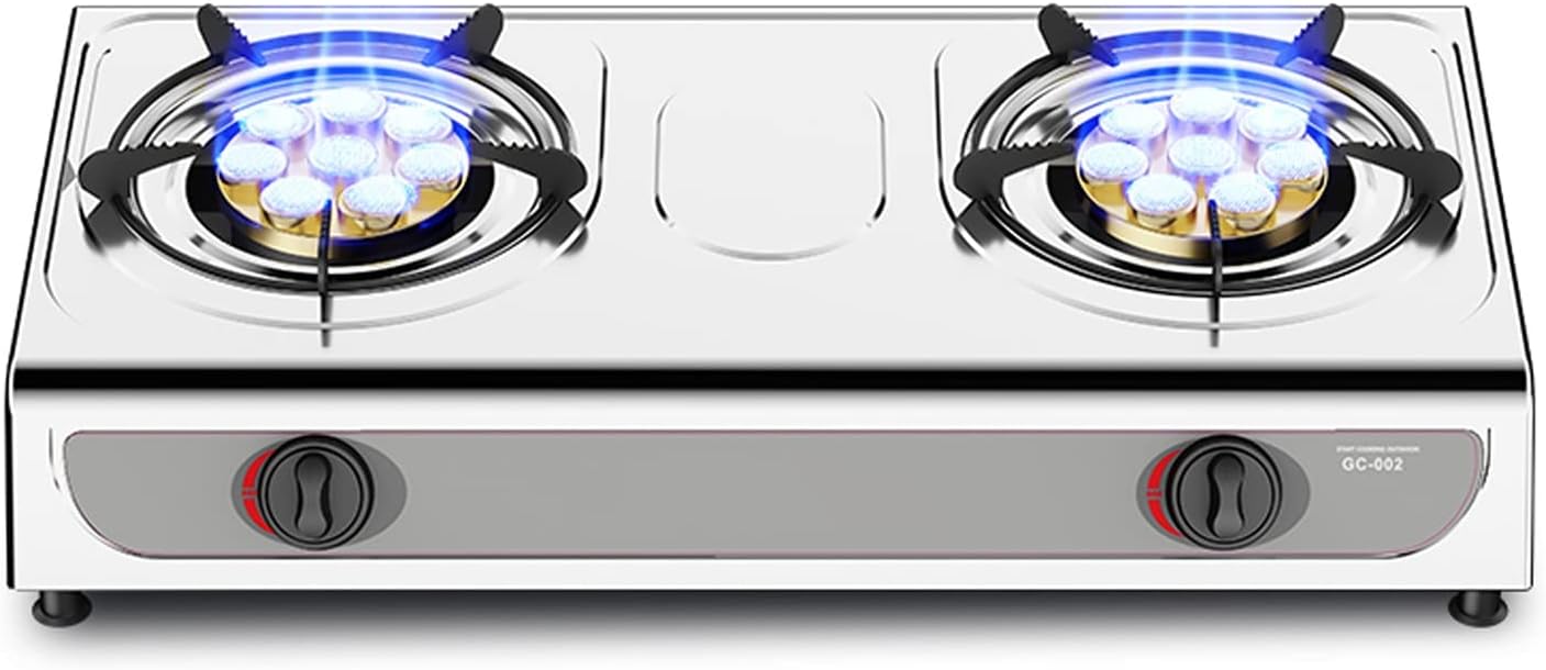 Burners Gas Hob gas hob Portable Camping Gas Stove 2 Burner Wok 5.2kW Lightweight Stainless Steel Cooktop，Cooker With FFD And Cast Iron Pan Supports [Energy Class A](D,NG)