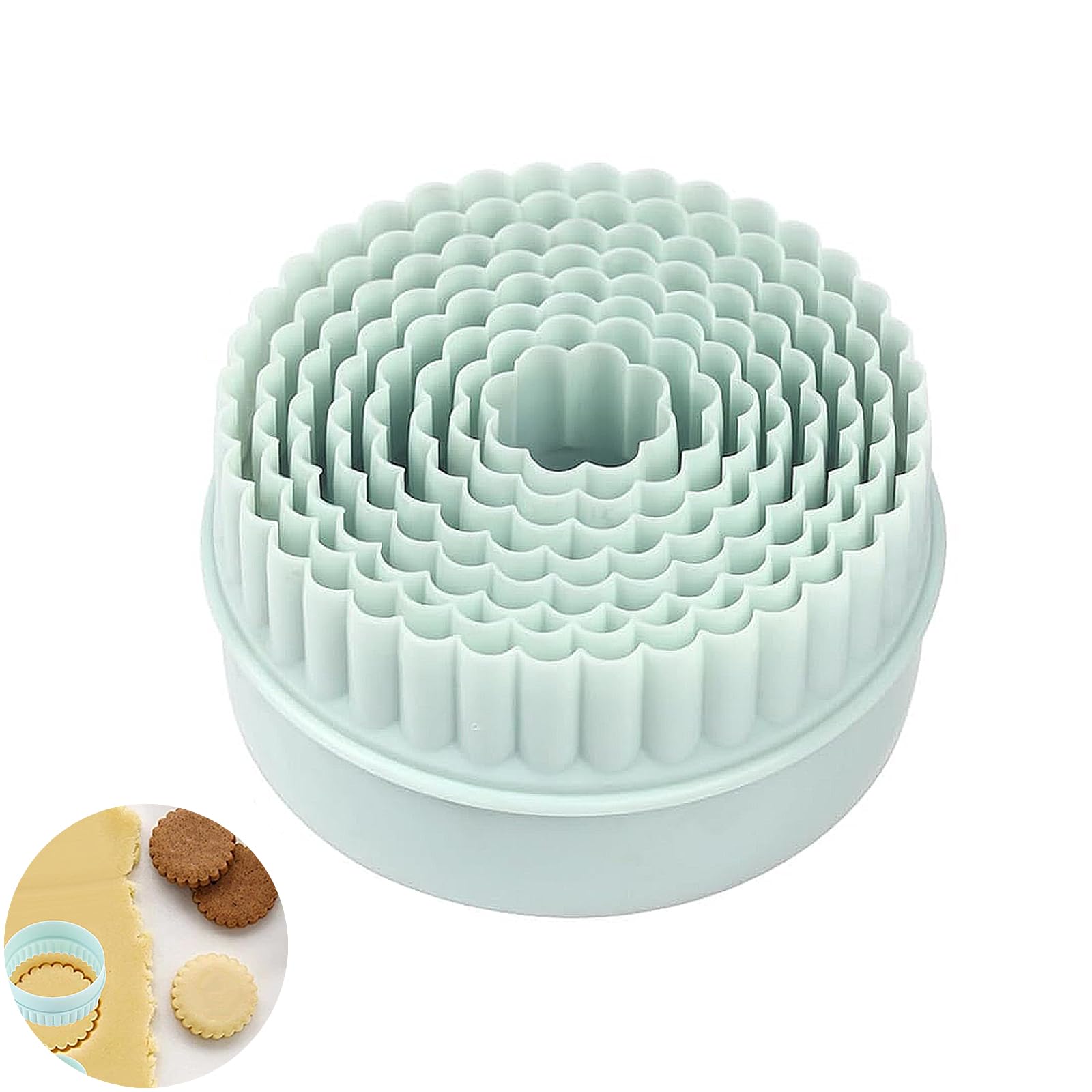 5 PCS Reversible Pastry and Cookie Cutters, Plastic Plain and Fluted Round Cookie Cutters, Plastic Scone Cutter, for Pastry, Sconesdough, Biscuits, Cake DIY Decoration(Light Green)