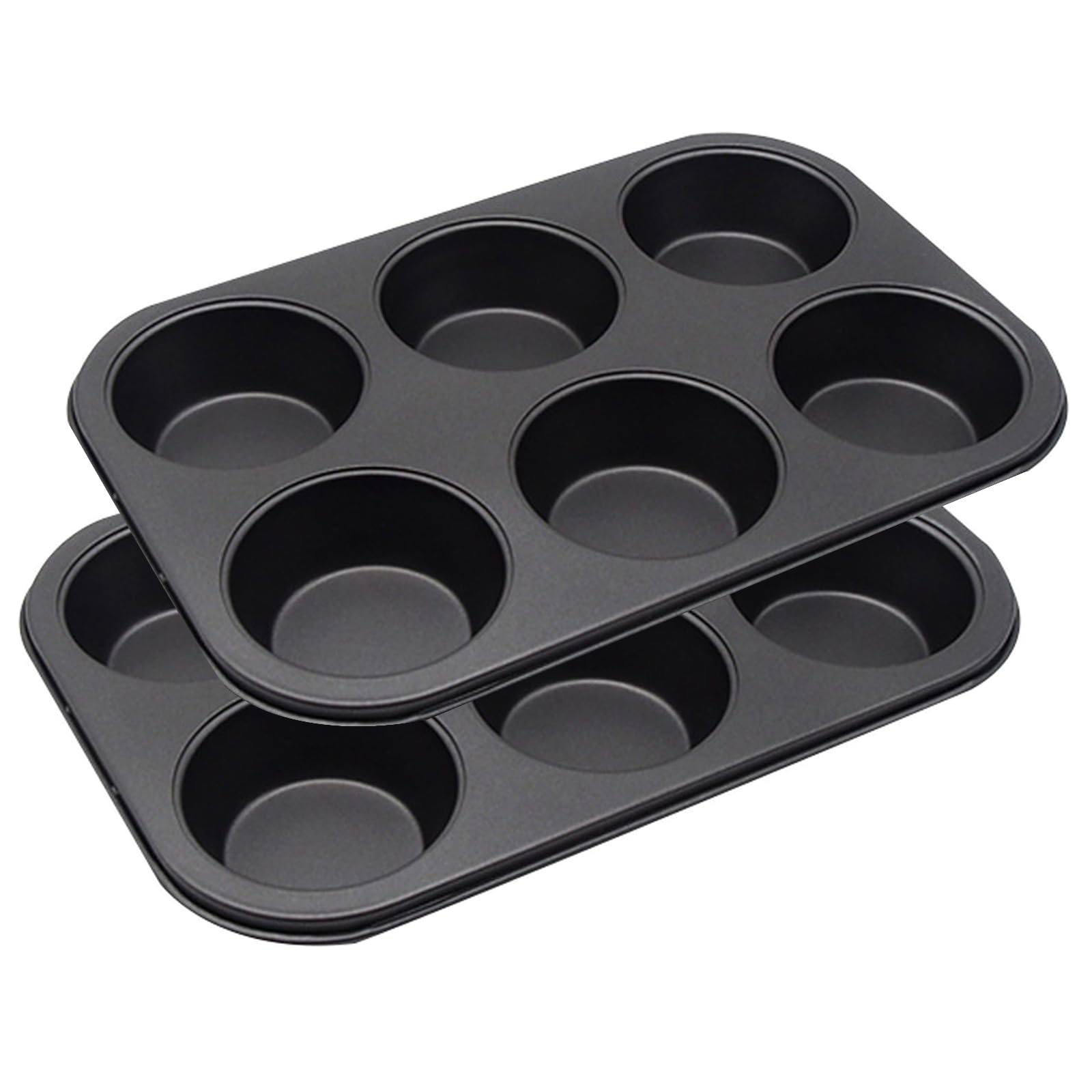 2 Packs Nonstick Round Muffin Baking Pan Tin, 6-Cup Muffin Tin, Cupcake Pans, Cheesecake Pans, Carbon Steel, Black