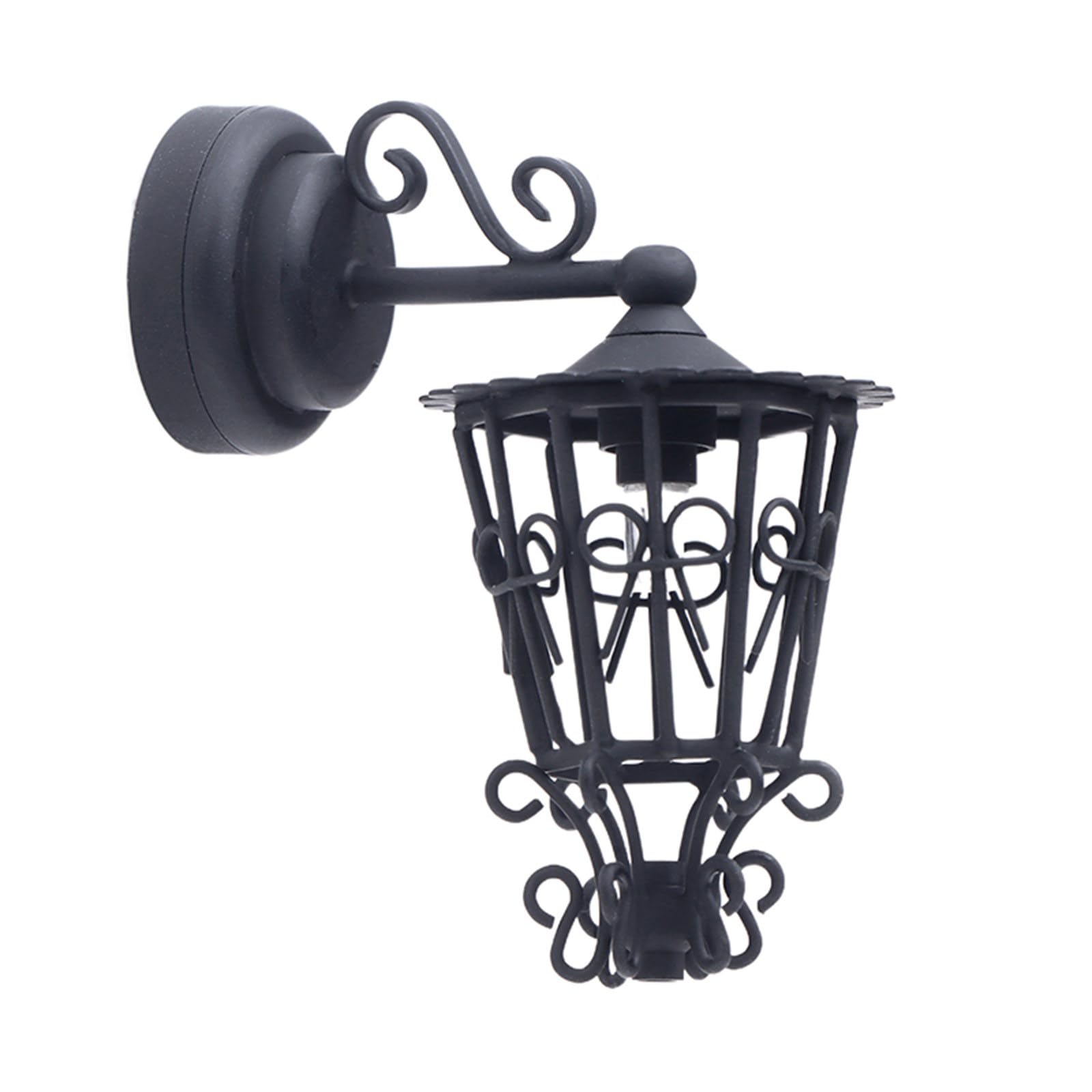 Lampada da parete in miniatura scavata 1/12 in metallo nero lampada da parete per case delle bambole soggiorno corridoio giardino scena decorazione