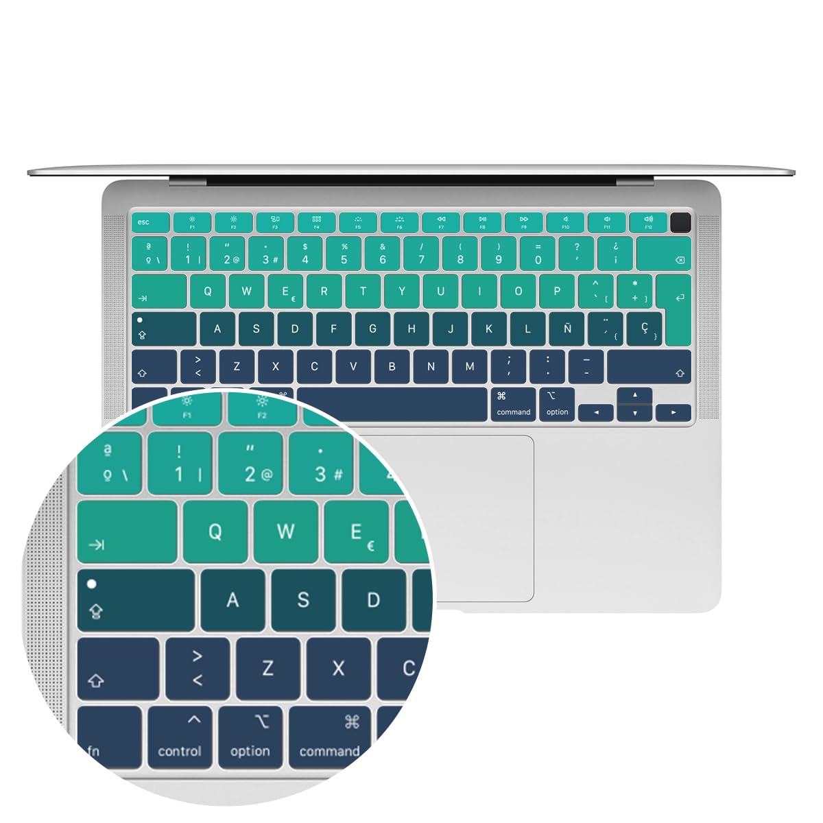 Cubierta de teclado ESP A2179 de silicona protectora de teclado para MacBook Air de 13 pulgadas con Touch ID A2337 M1 Chip Diseño europeo (versión 2020), color verde degradado