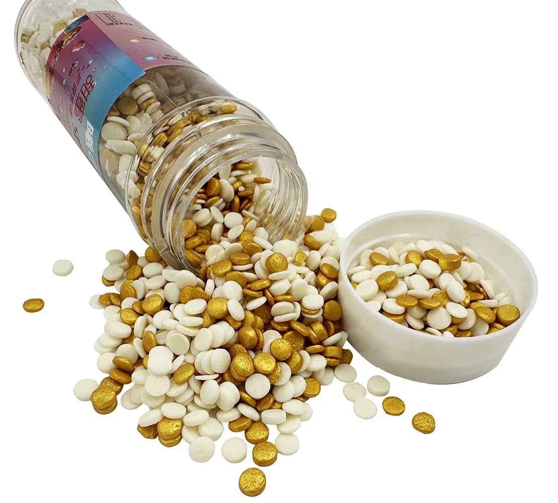 Golden & White Round Sugar Beads Mix - 120g/4.2oz Cake Decoration Sprinkles for Elegant Desserts