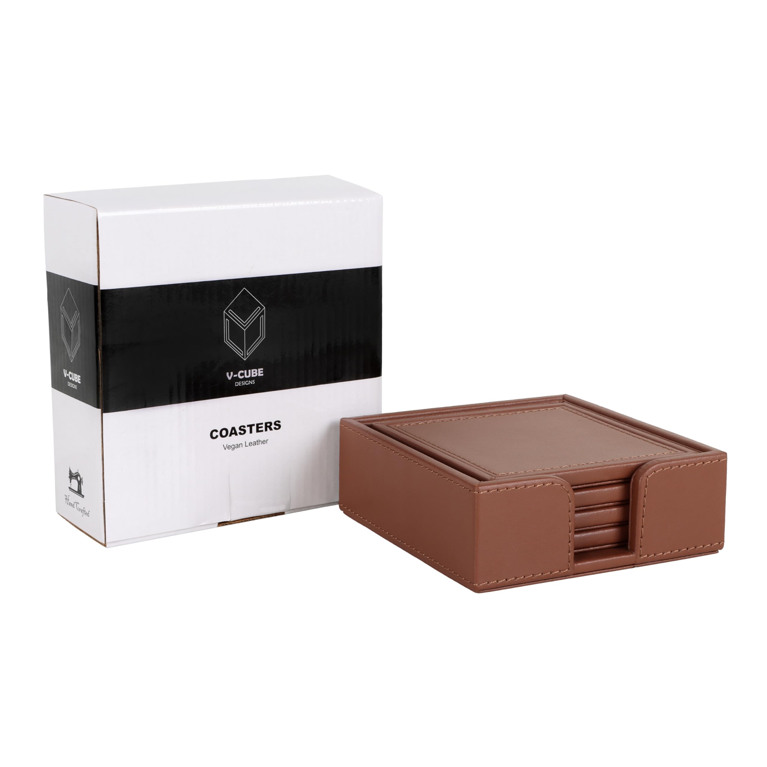 V-CUBE DESIGNS Premium Vegan Leather Coaster | Set of 4 Coas -8