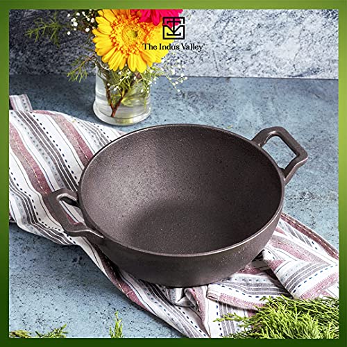 The Indus Valley Pre-Seasoned Cast Iron Kadai with Curved Handle | Medium, 25cm/9.8inch, 3.2Ltr, 3.3kg | Induction Friendly | Naturally Nonstick... - Image 3