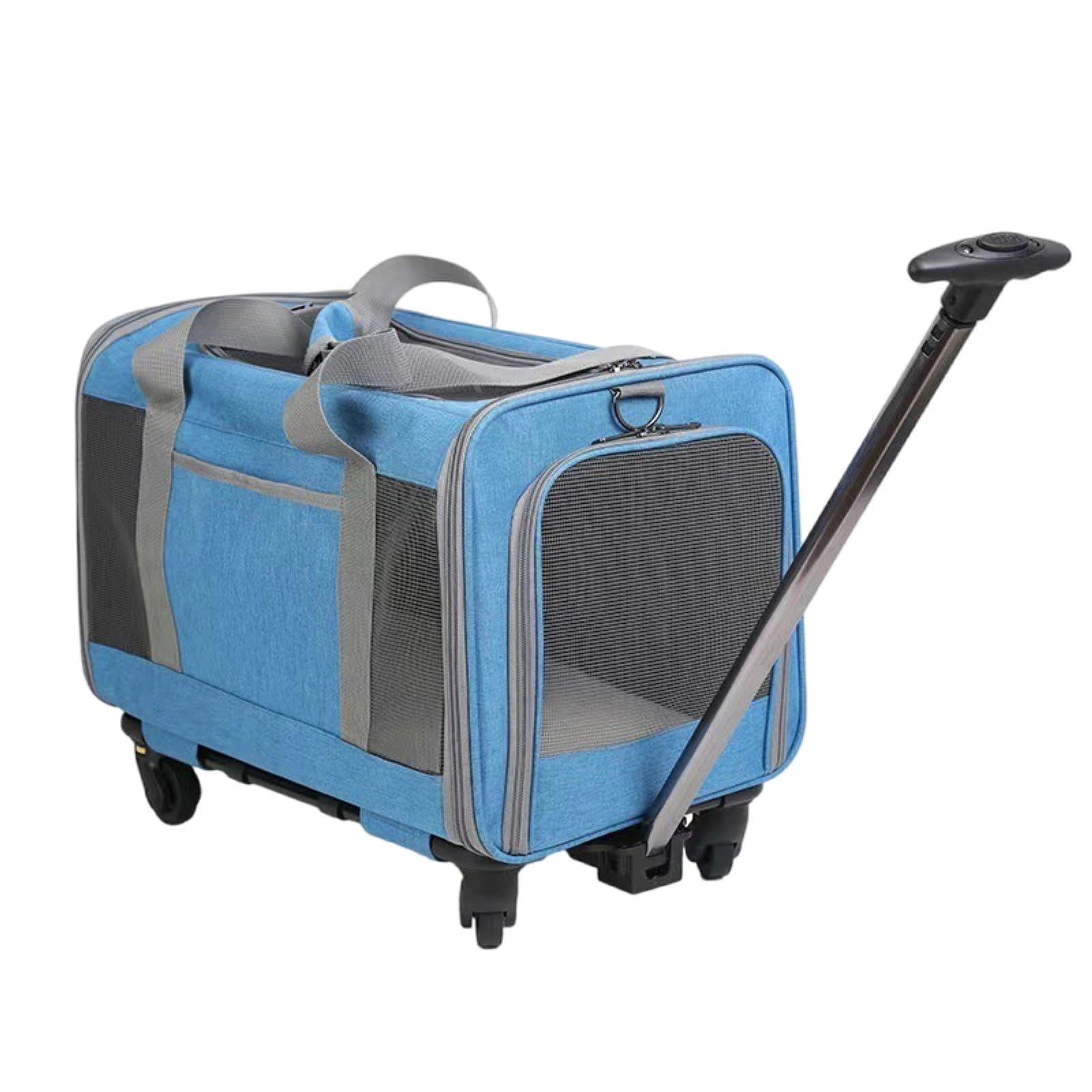 Cat Carrier Dog Carrier with Wheels Detachable and Foldable Pet Travel Bag for Travelin Walking Camping,Blue,48 * 32 * 38cm