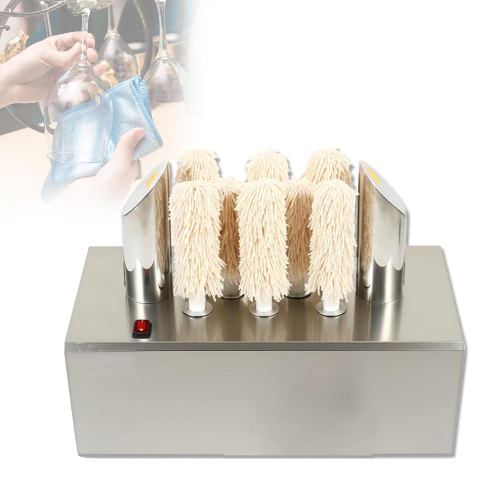 Ofyphth Heavy-Duty Commercial Glass Washer, 3/5/8 Brush Electric Wine Glass Cleaning Machine, Professional Cup Washer, for Champagne Glasses, Beer Cups, Perfect. 8Head