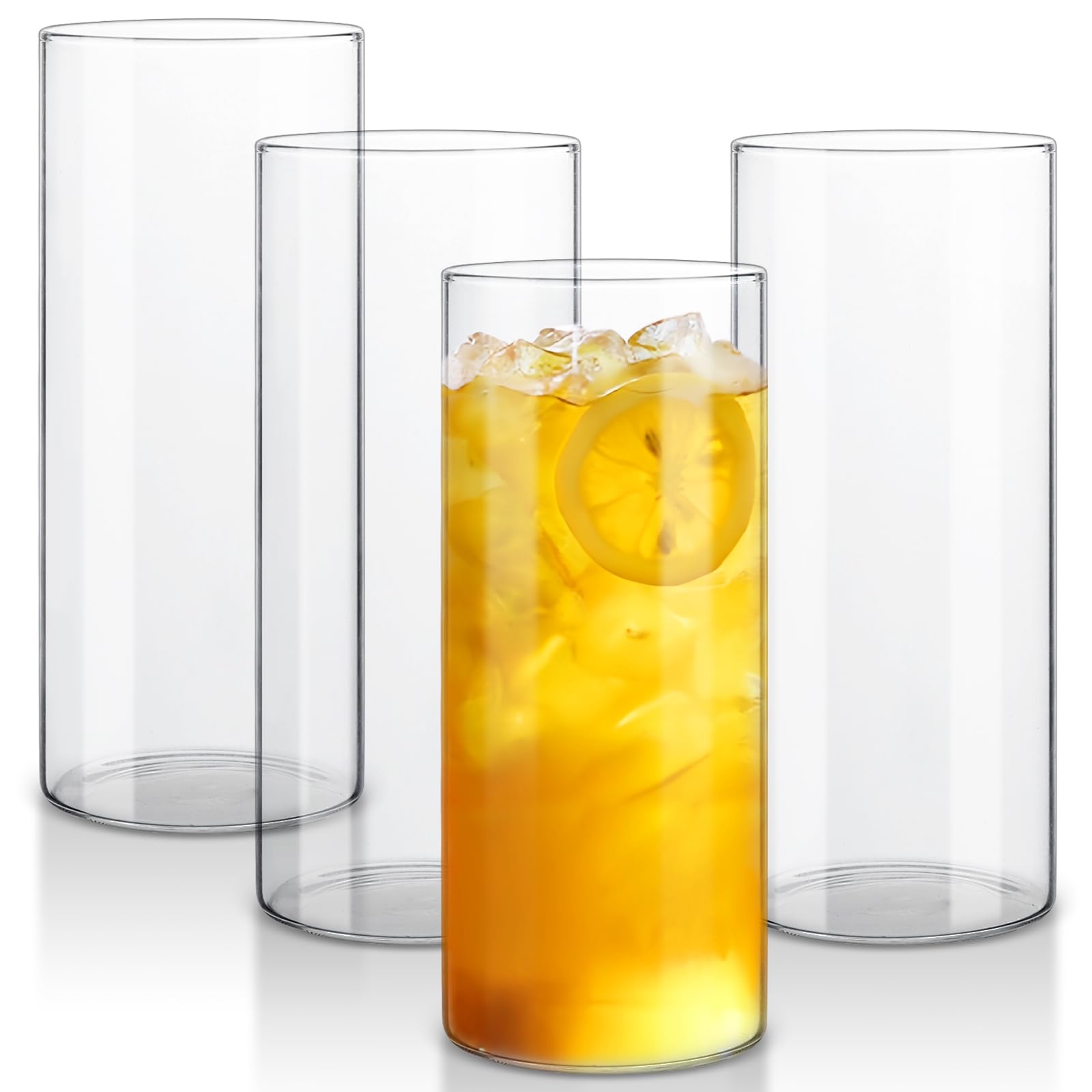 Hioph Drinking Glasses Set of 4, 390ml Clear Highball Glasses, Glass Cups