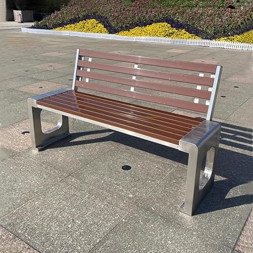 Outdoor Park Bench with 108° Ergonomic Backrest, Weatherproof Heavy-Duty Stainless Steel, Wood-Plastic Composite Seating for Garden & Plaza (100x40x85cm)