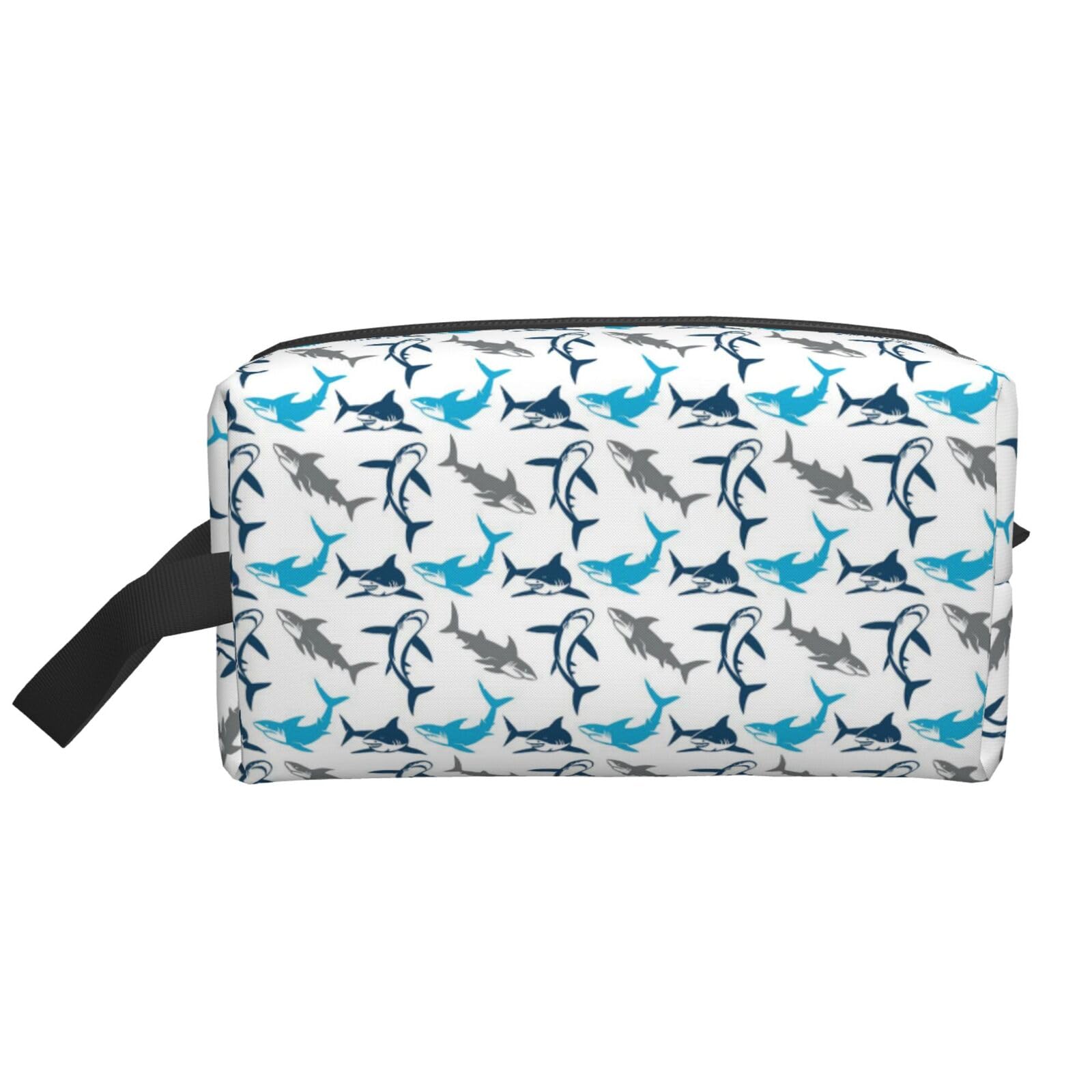 Ercgad Unisex White Sharks Print Large Capacity Travel Toiletry Bag Cosmetic Pouch Daily Storage Makeup Case
