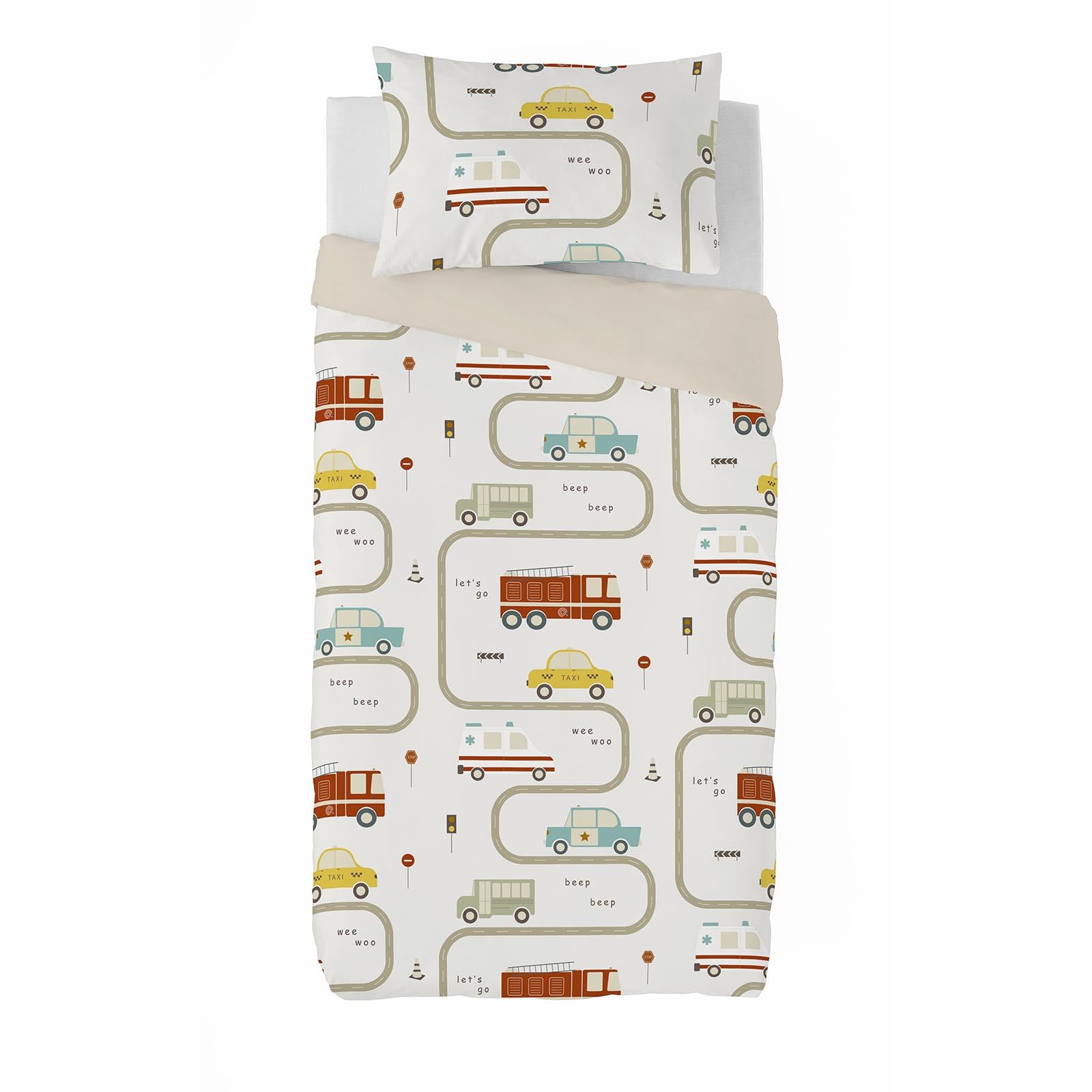 COOL KIDS Funda Nordica Cama 90, 100% Algodón, Juego de Funda para edredon 150x220 cm + 1 Funda de Almohada 45x110, GREM