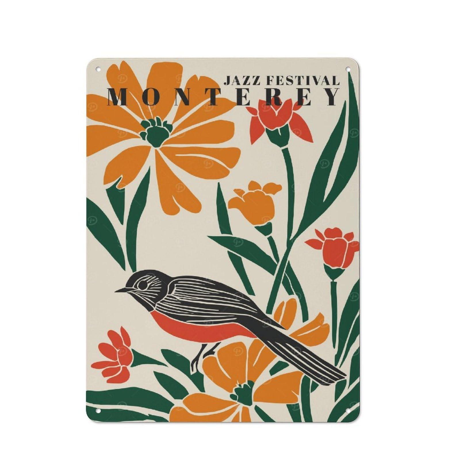 Junmoney Style-17 Tin Wall Plaque 40X30cm With Monterey Jazz Fest For Studio Or Craft Room, Suited To Studio Decor Lovers