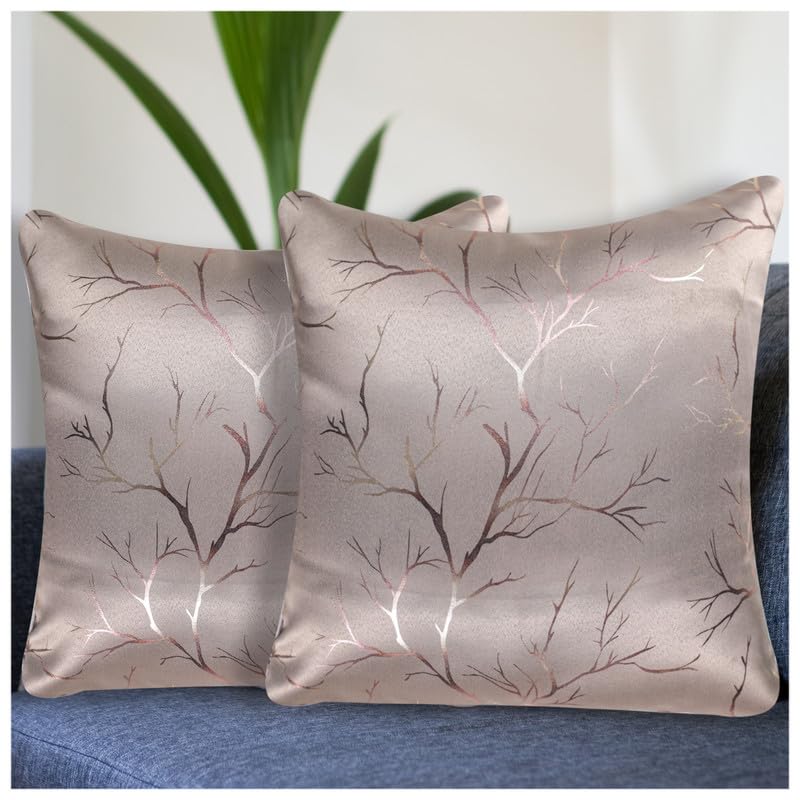Decorative Foil Blackout Cushion Cover 24 Inch x 24 Inch, Sofa Pillow Cover Set, Coffee Color, Foil Shimmer Glittery Pattern, Diwali Festive, (Coffee, 24X24 Inches, Set of 2)