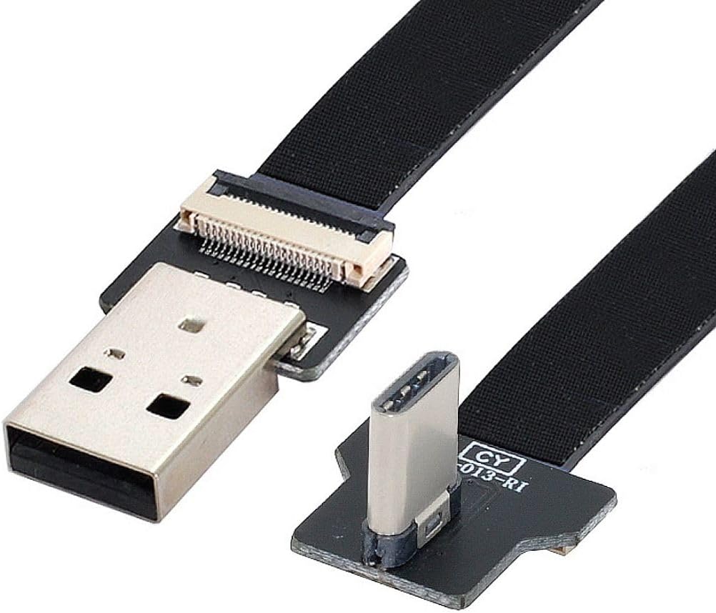 chenyang USB C Flat Cable USB 2.0 Male to USB C Male 90 Degree Right Angled Data Transfer Charging Ribbon Flex Extension Cable Adapter 0.2M