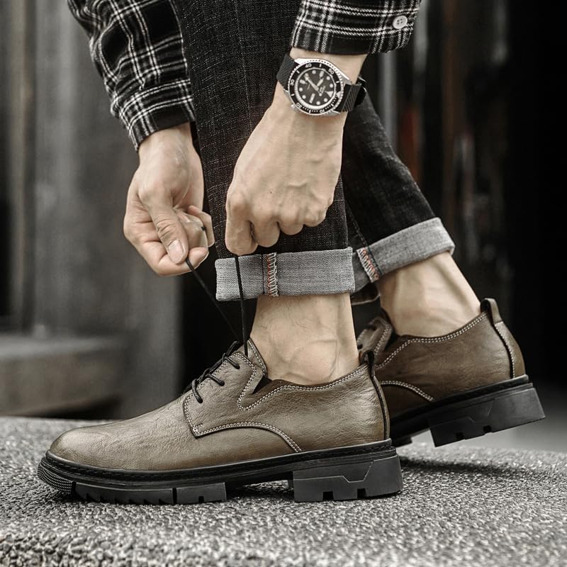 Men's Genuine Leather Lace Up Platform Oxfords Vintage Round Toe Non-Slip Dress Work Shoes Formal Business Wingtip Office Leather Shoe2