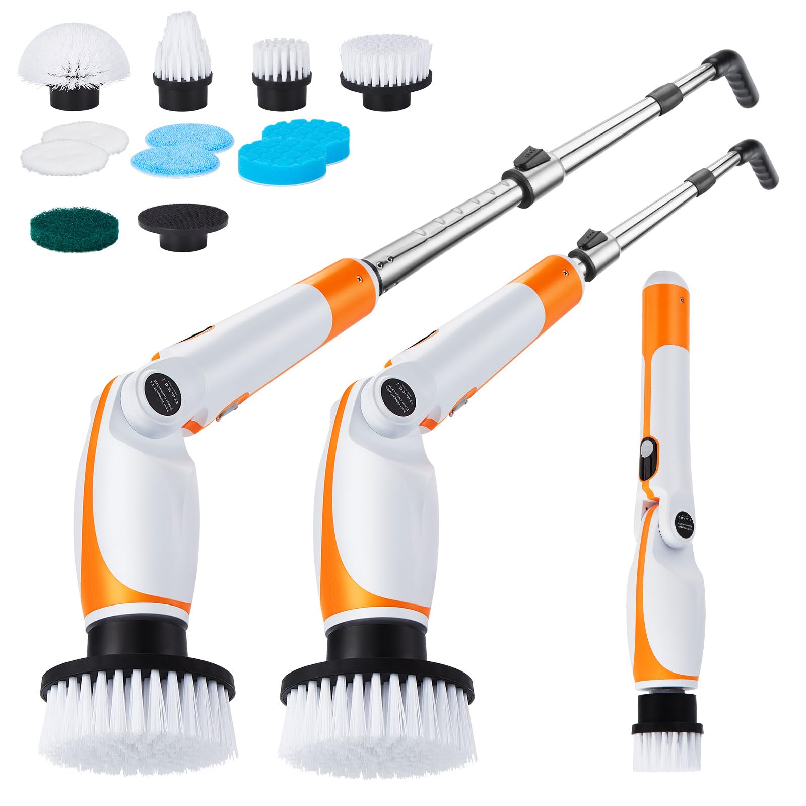 Cepillo Eléctrico Limpieza hogar Kit - Mango Extensible, 4 Ángulos, 11 Cabezales. para Ducha, Bañera, Azulejos. Batería Duradera
