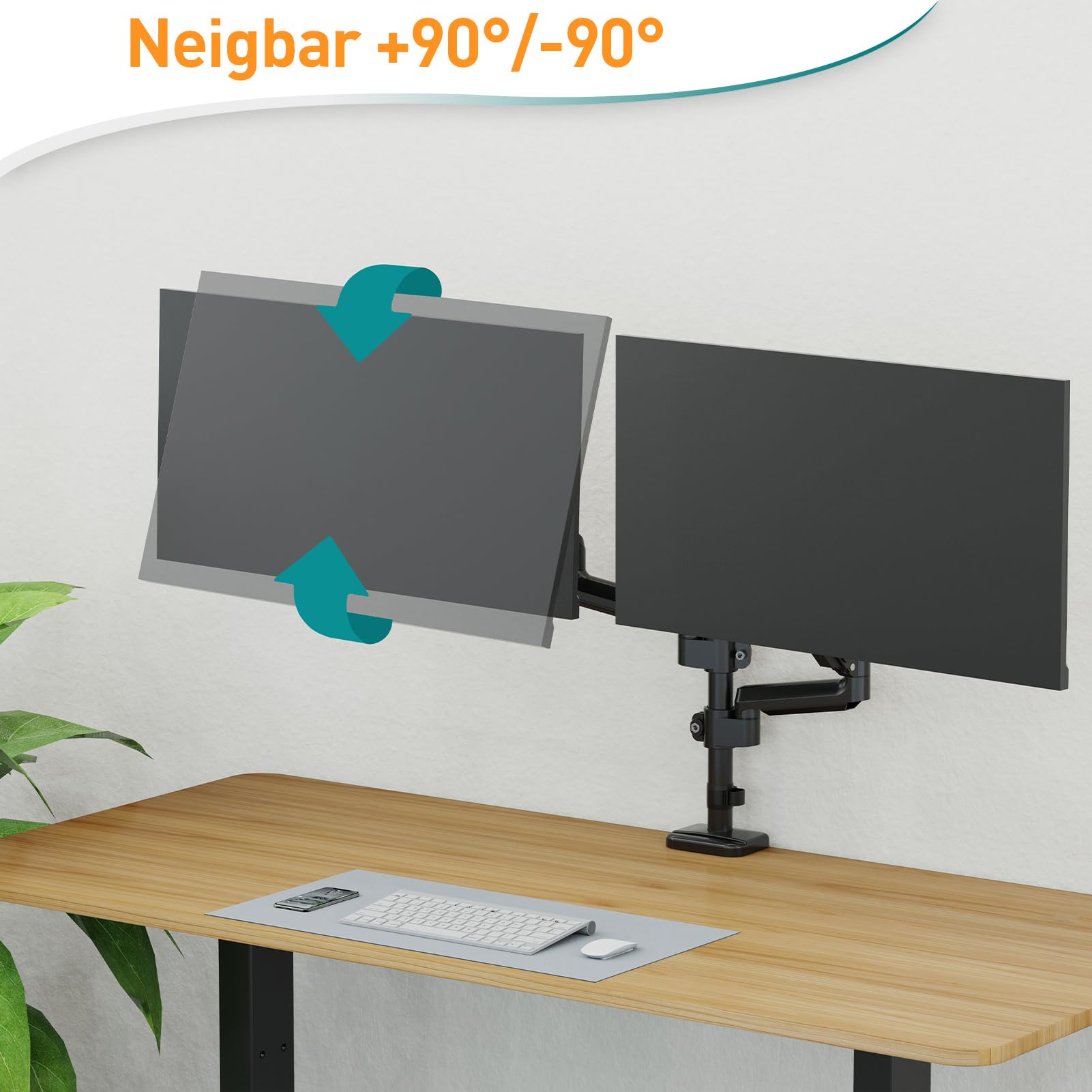 ELIVED Soporte para 2 monitores para monitor de 13-32 pulgadas con VESA 75/100 | EV6032 - Muelle de gas (2 soportes, giratorio 360°, 9 kg/brazo, altura regulable)