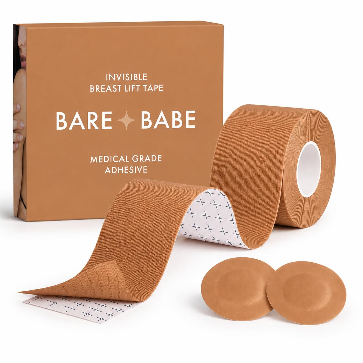 Bare Babe Boob Tape for Breast Lift - Breast Lift Tape - 10 Satin Nipple Pasties - Hypoallergenic Boobtape - Strapless Bra