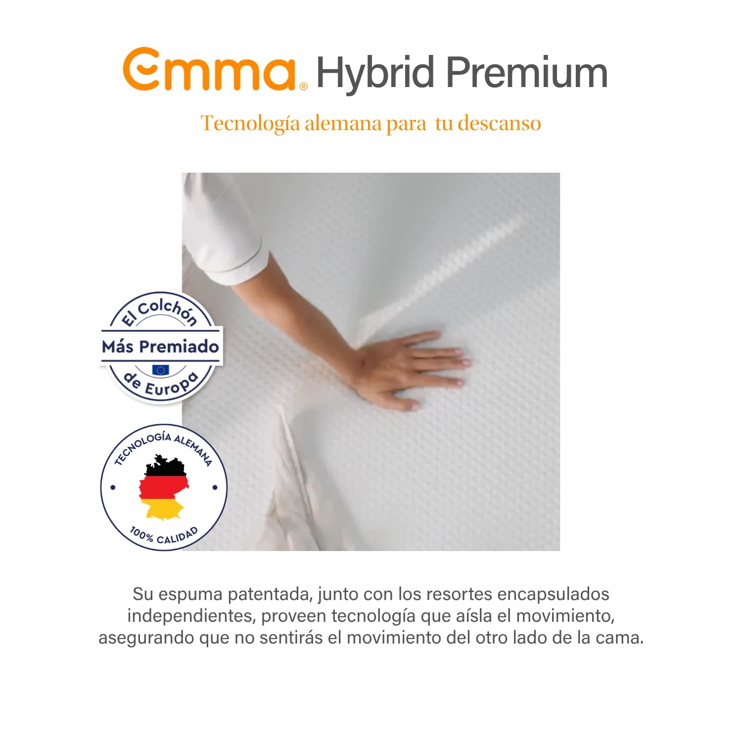Emma Colchón Hybrid Premium Queen Size 150x190cm de Memory Foam & Resortes Colchón en Caja Tecnología Alemana 10 Años de Garantía & 100 Noches de Prueba