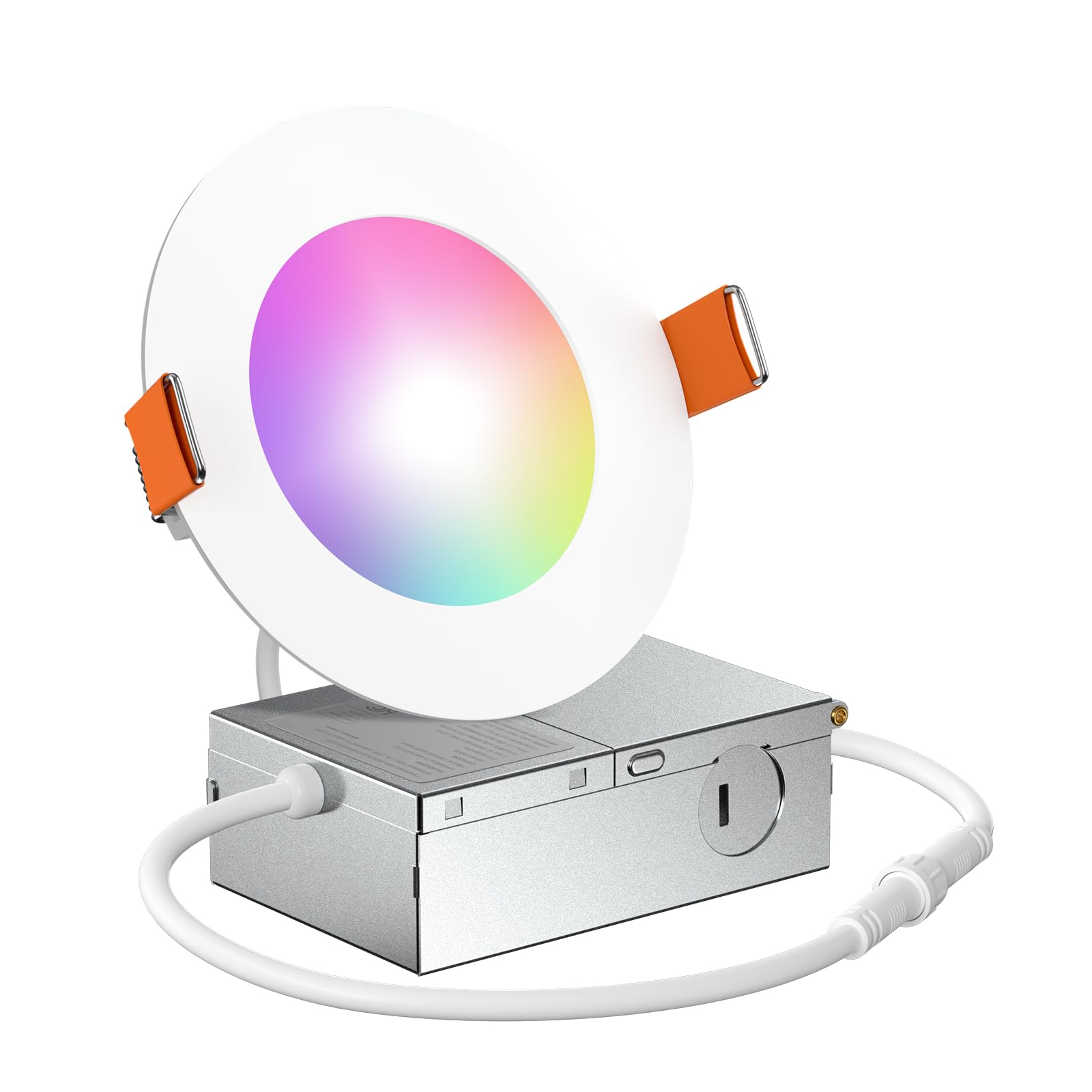 Amico 1 Pack 4 Inch Smart LED Recessed Lighting, WiFi Bluetooth Canless Downlight with Junction Box, RGB & 2700-6500K Color Changing, 10W=70W 800LM, Works with Alexa/Google Assistant, APP Control