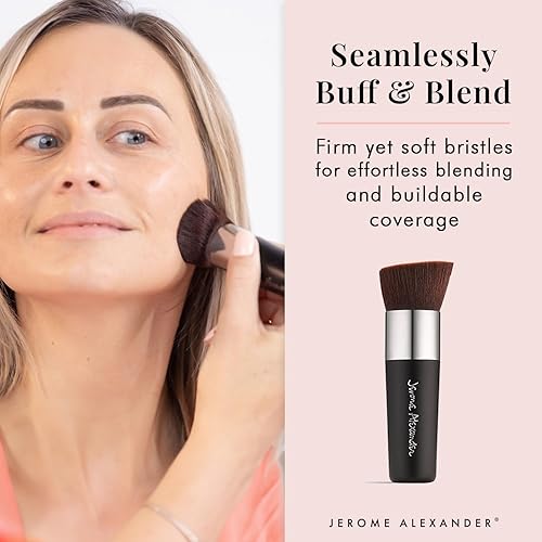 Miniatura 3 de Jerome Alexander Brocha de base Kabuki en ángulo (negro)  Cepillo de amortiguación superior plana para mezclar sin problemas de maquillaje líquido,