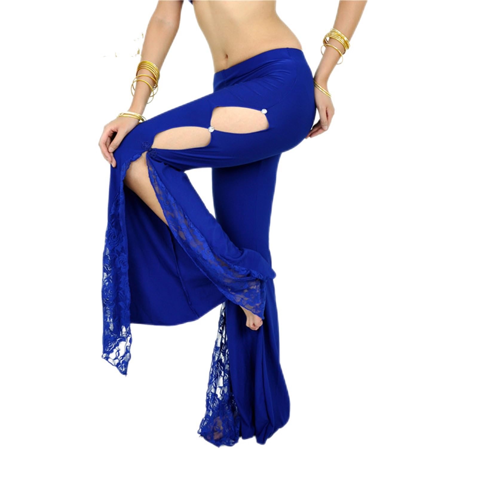Damen Chiffon Tanzhose Frauen Spitze Floral Ausgestellte Lange Hose Bauchtanz Kleidung Seite Schlitz Design Elastischer Bund Ergänzende Praxis Tragen