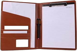 Dproptel - Carpeta portapapapeles A4 de piel sintética para negocios, carpeta de archivos, entrevista, reanudación, organizador con bloc de notas para reuniones y entrevistas, color marrón