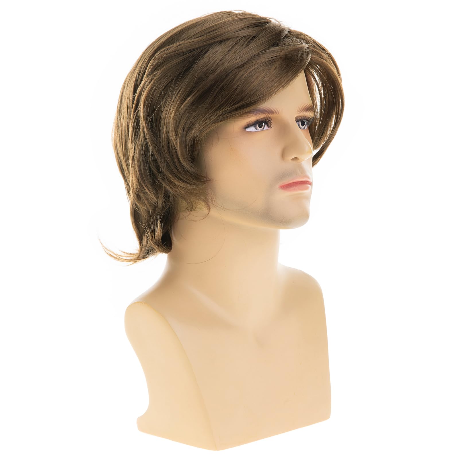 Dsimeig Short Straight Brown Wigs for Men Natural Synthetic Side Part Heat Resistant Halloween Cosplay, Brown3, 9 inches x 2 inches - Image 4