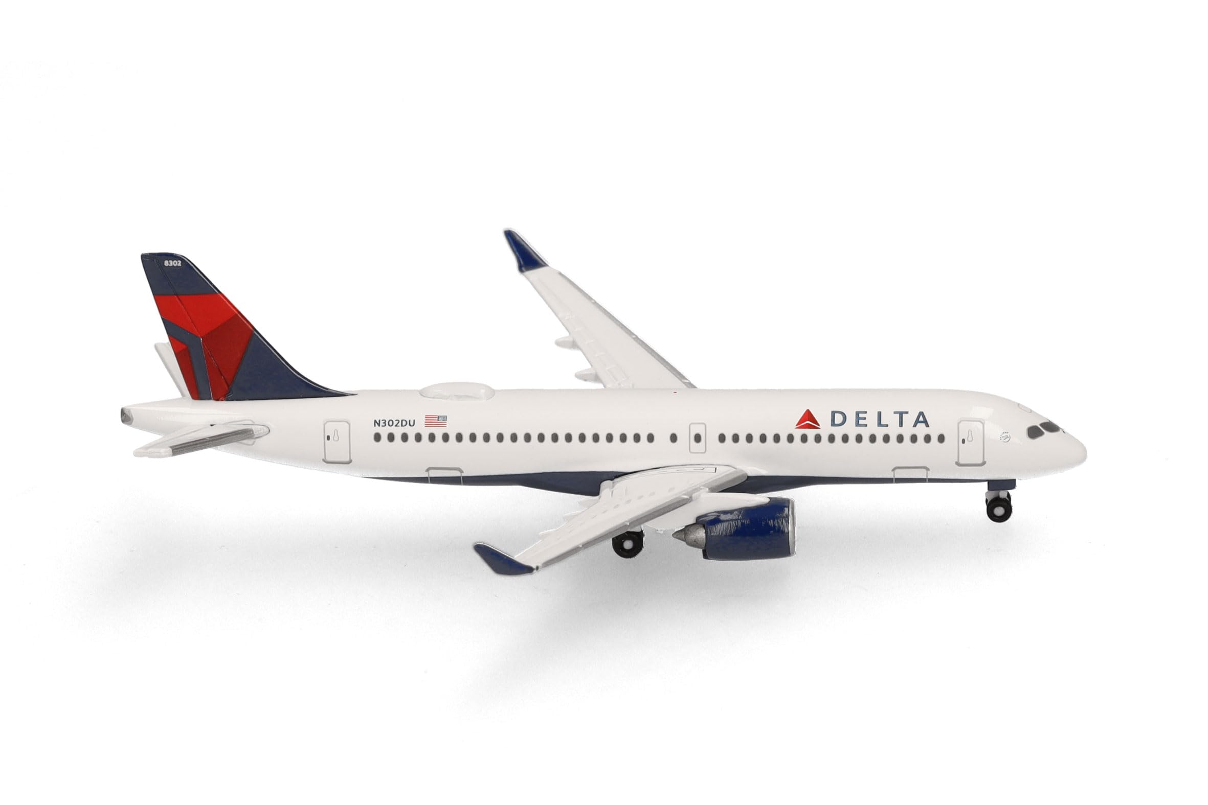 Herpa Model Airplane Airbus A220-300 – N302DU, Delta Air Lines, Miniature in 1:500 Scale, Collectible, Model Without Stand, Metal