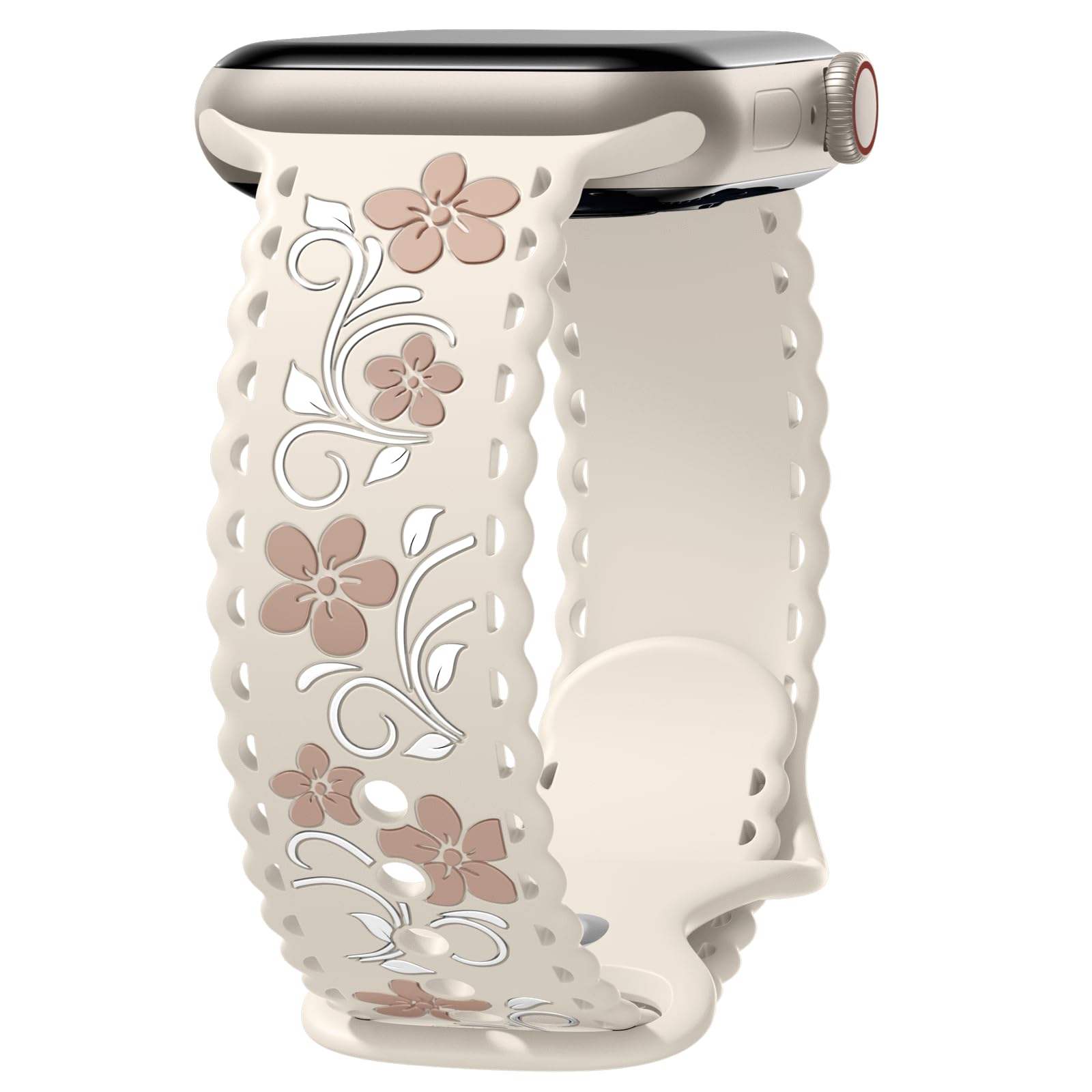 Getino Floral Band Compatible with Apple Watch Bands For Women 40mm 42mm 41mm 38mm 44mm 45mm 46mm 49mm, Cute Engraved Flower Soft Comfortable Silicone Strap for iWatch Series 11 10 9 8 7 6 5 4 3-1 SE