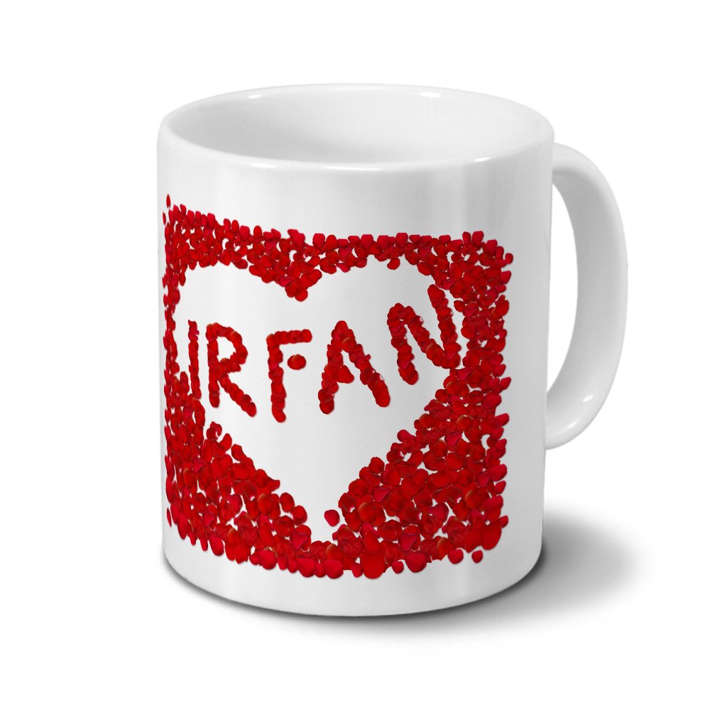 Personalisiert: Kaffeebecher Mit Namen Irfan & Positiven Eigenschaften – Weiße Tasse, Spülmaschinenfest