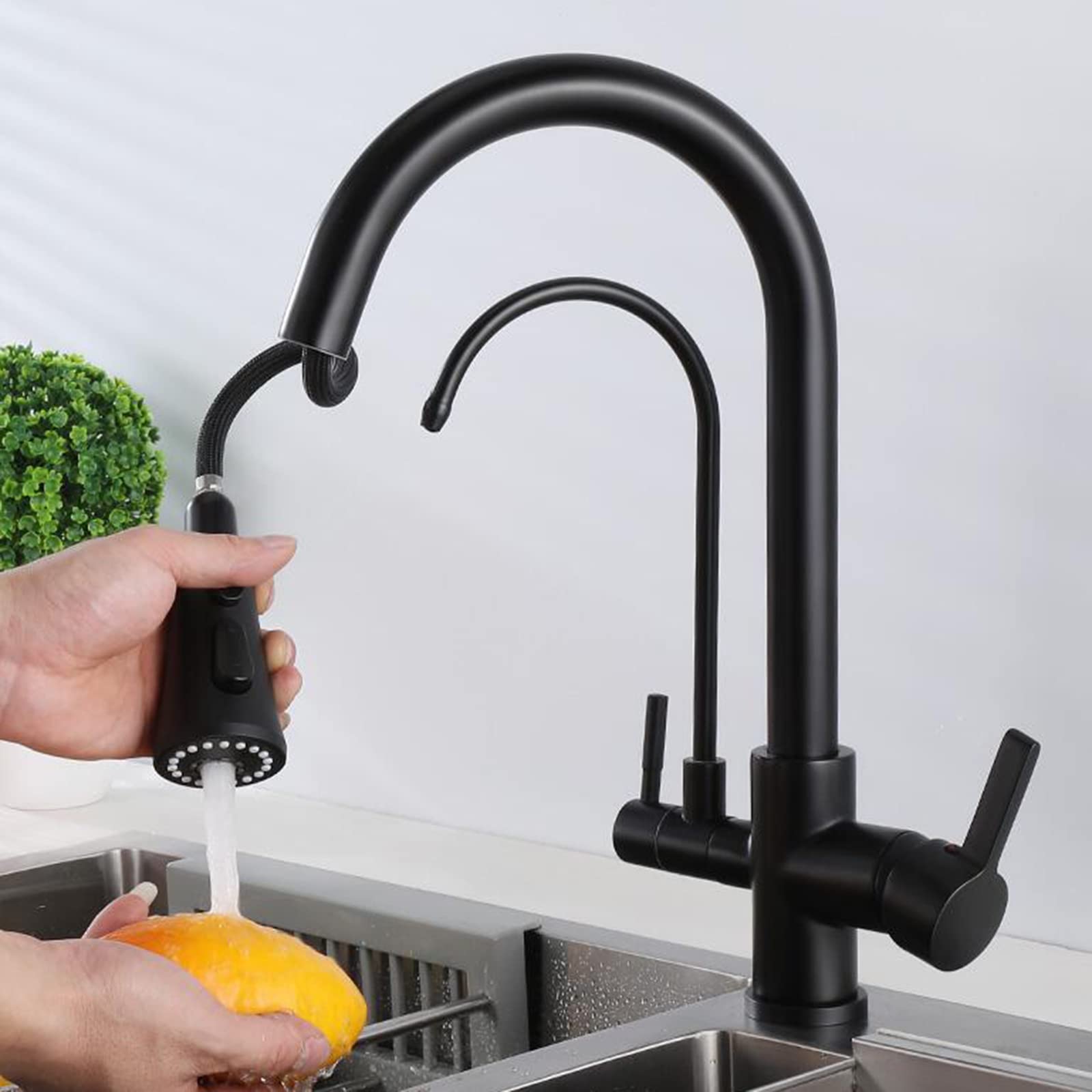 CREA Rubinetto 3 Vie Per Cucina Nero Opaco - Miscelatore Con Osmosi Integrata E Doppio Beccuccio Girevole 360° - Foto 9