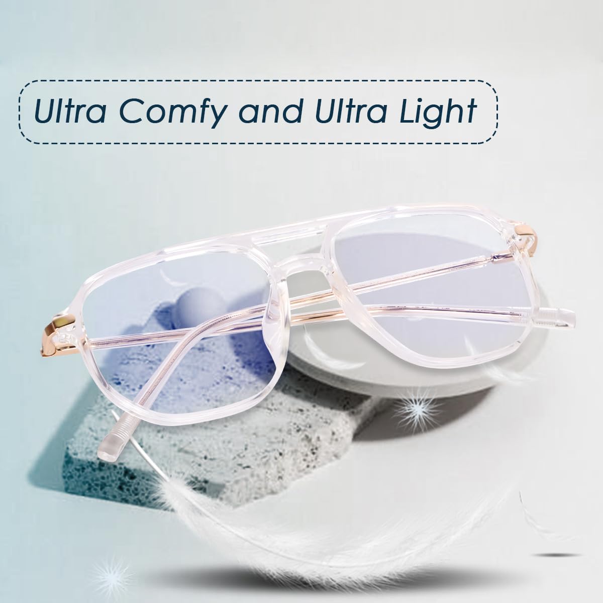 Poshh Eyewear Double bridge black square shape blue cut blue light protection computer glasses for men and women (Transparent) 2