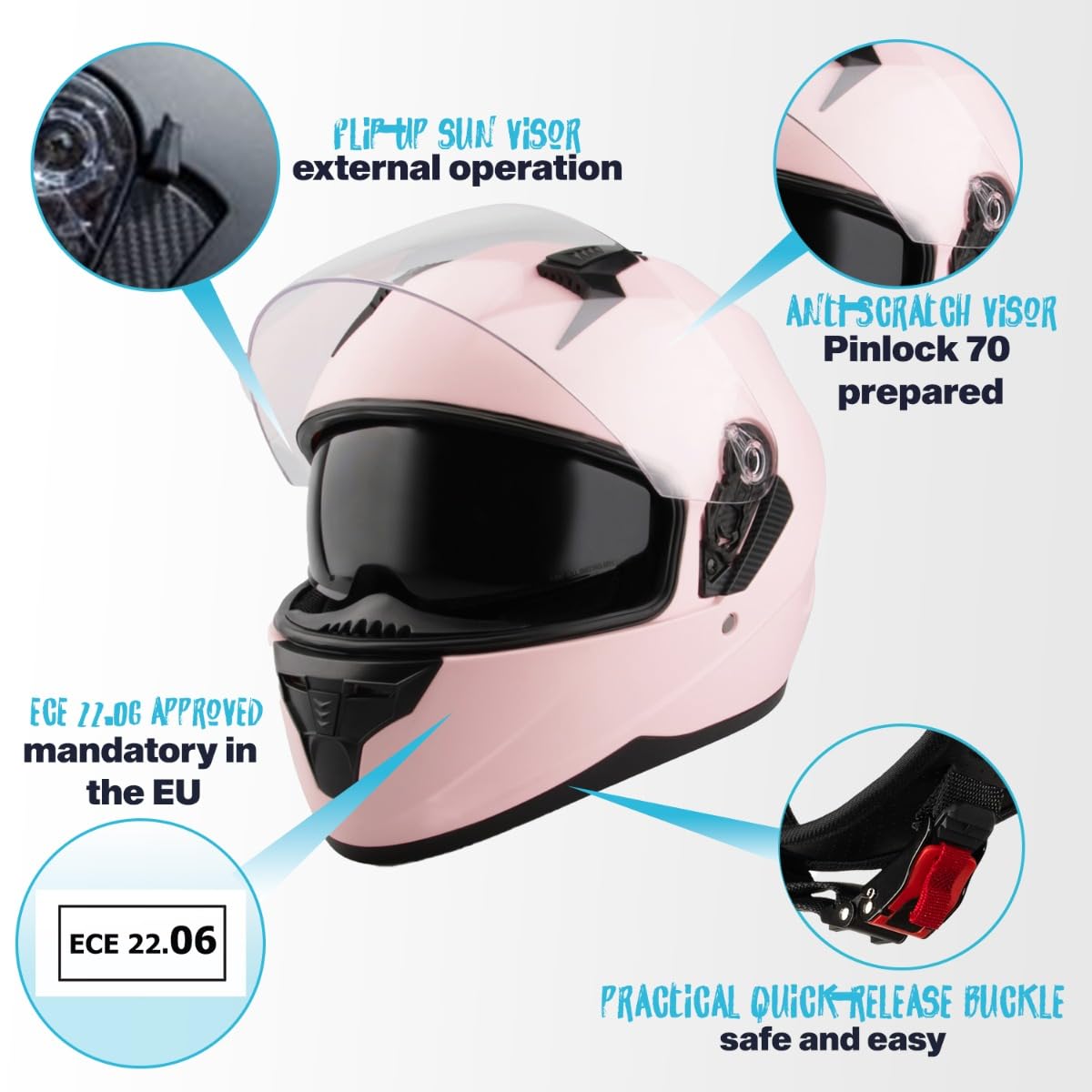 VINZ Kennet Integralhelm mit Sonnenblende | Motorrad Helm Vollvisierhelm Mopedhelm | Motorradhelm Full-Face Helme | w GR. XS-XL