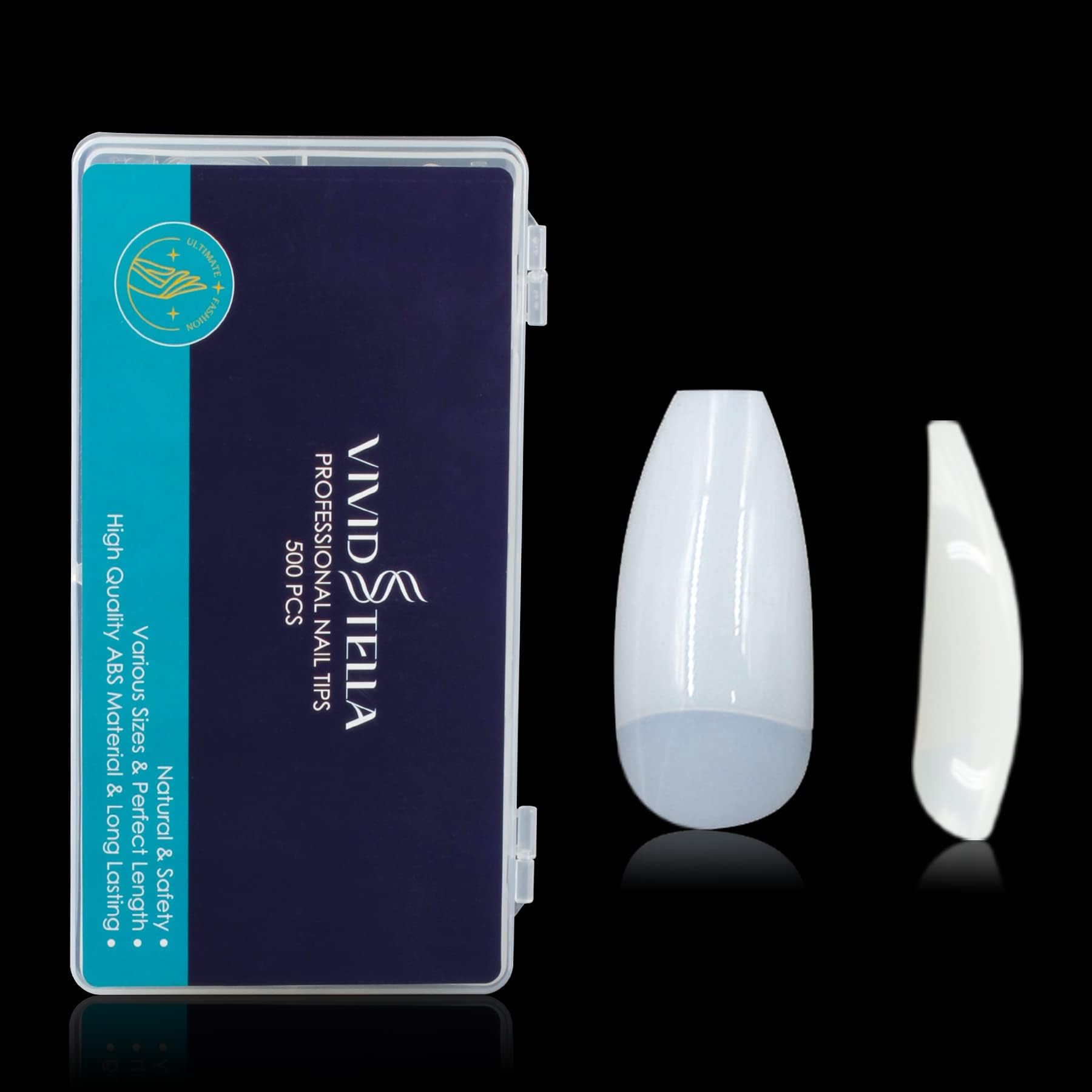 Ballerina False Nails 500 Pieces Half Cover Natural Long Coffin Shape Press on Nails Tips with Box