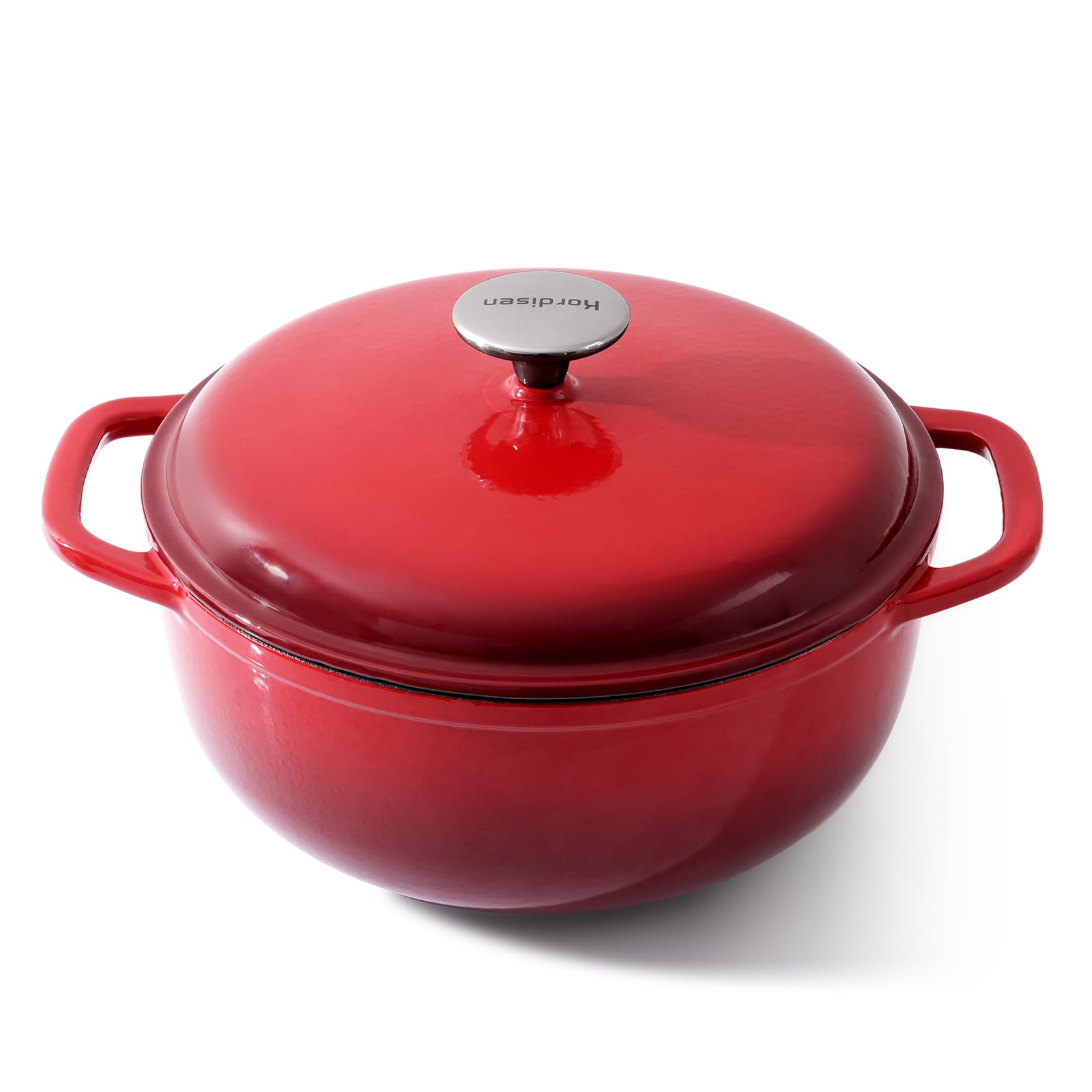 Naczynie Żaroodporne Kordisen Z Żeliwa Emaliowanego 28 cm/5.7L Z Pokrywką, Do Pieczenia Chleba Na Naturalnym Zakwasie, Bezpieczne W Piekarniku Do 260°C, Solidne I Przestronne, Czerwone