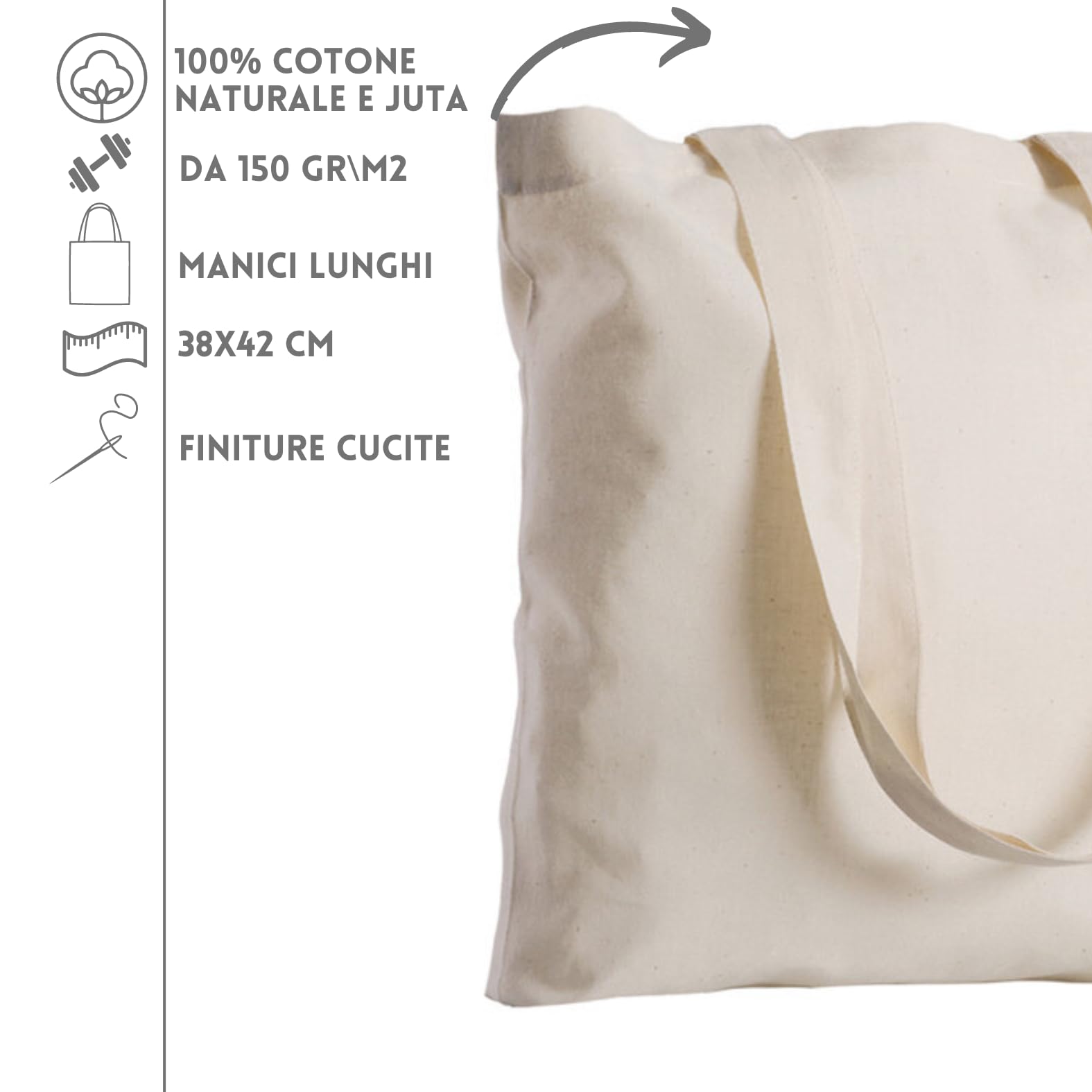 Stock 50 Shopper Personalizzate 38x42 Pubblicitarie, Borse Gadget Aziendali Personalizzate in Cotone e Juta Naturale con Logo, Buste Shopping Bag per Omaggi a Clienti PG244