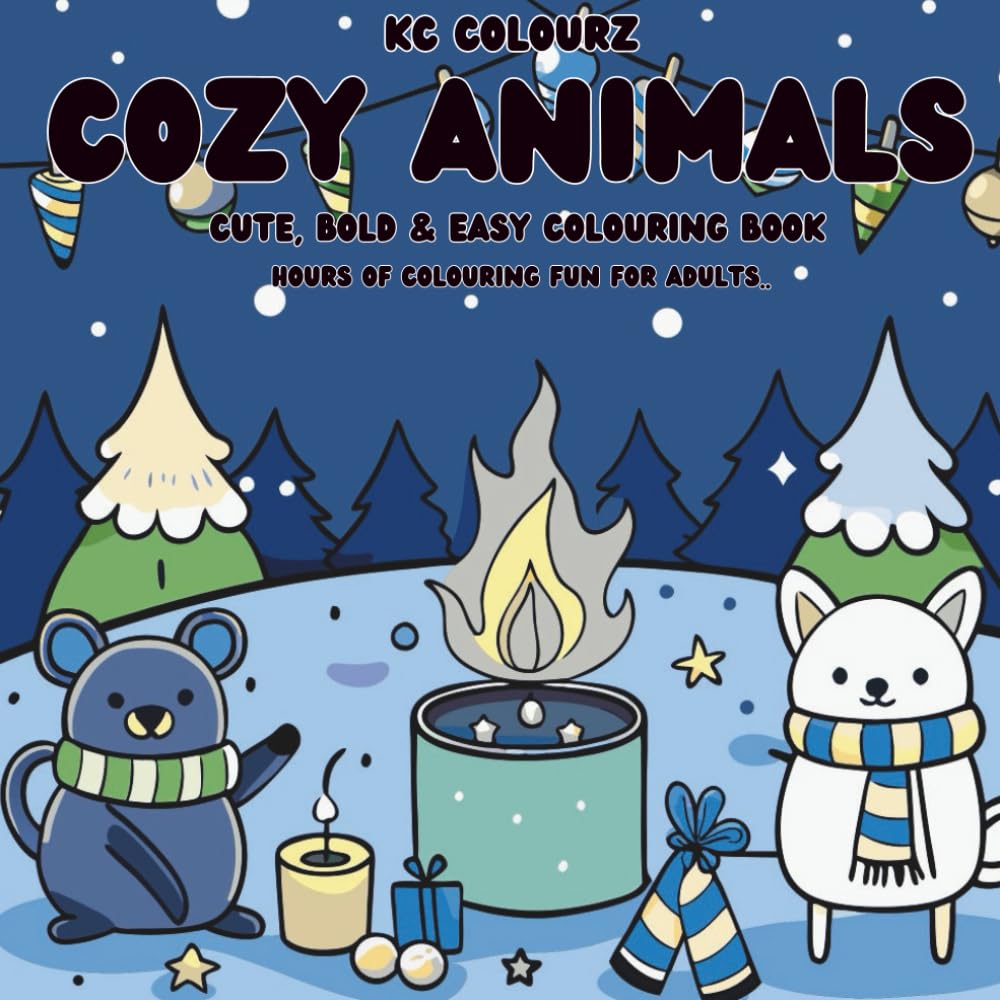 Cozy Animals: Cute, Bold and Easy Colouring Book for Adults