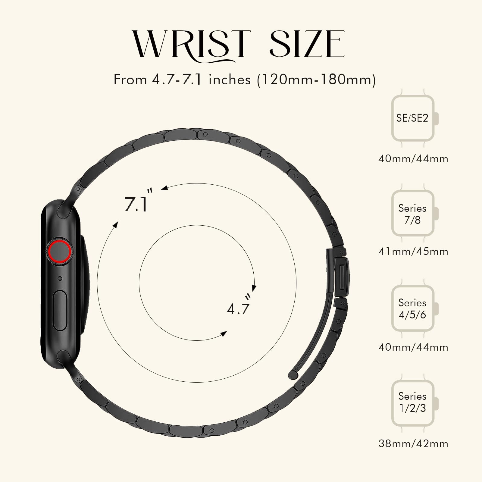 Burloreme Solid Slim Metal Bands Compatible with Apple Watch Band Series 9 8 7 6 5 4 3 2 1 SE Ultra, Thin Stainless Steel Chain Strap for Women iWatch Bands (42mm/44mm/45mm/49mm, Black)