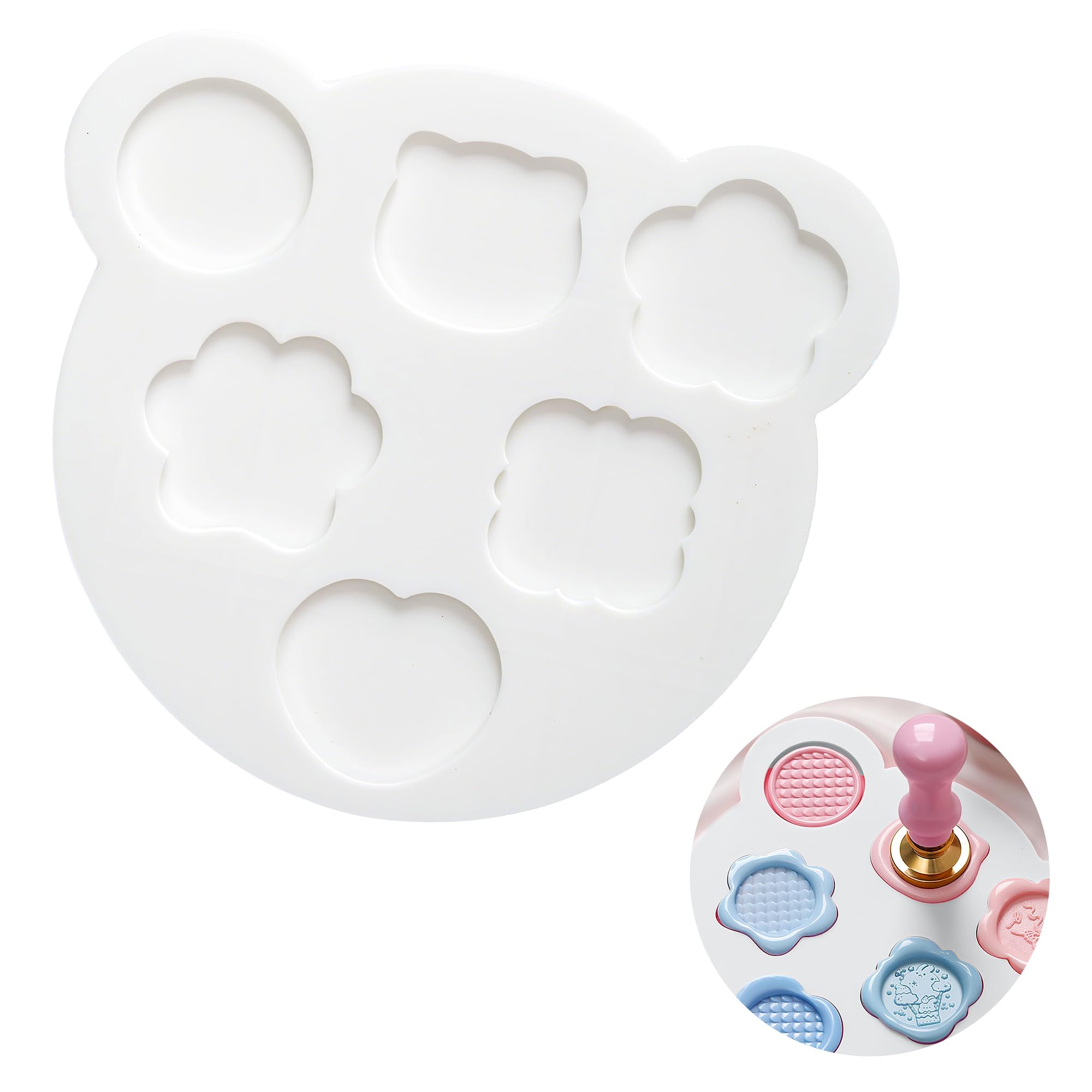 Bärenkopf Wachssiegel Stempel Silikonform mit 6 Mulden, als Wachssiegelpad und Silikonmatte zur präzisen Positionierung bei Bastelarbeiten, Siegelstempel und personalisierte Wachsstempel Schablone