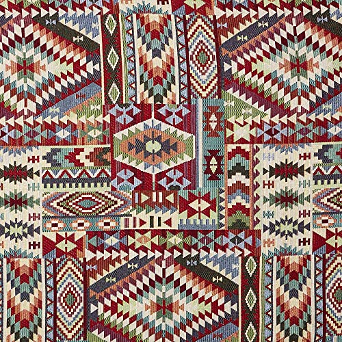 Kt KILOtela - Tela Tapicería, Jacquard Gobelino, Tapizar Sillas, Cojines, Cabecero, Sofá, Bolsos, Resistente al Desgaste, 100 cm Largo x 280 cm Ancho, Geométrico Kilim Dali, Multicolor ─ 1 metro