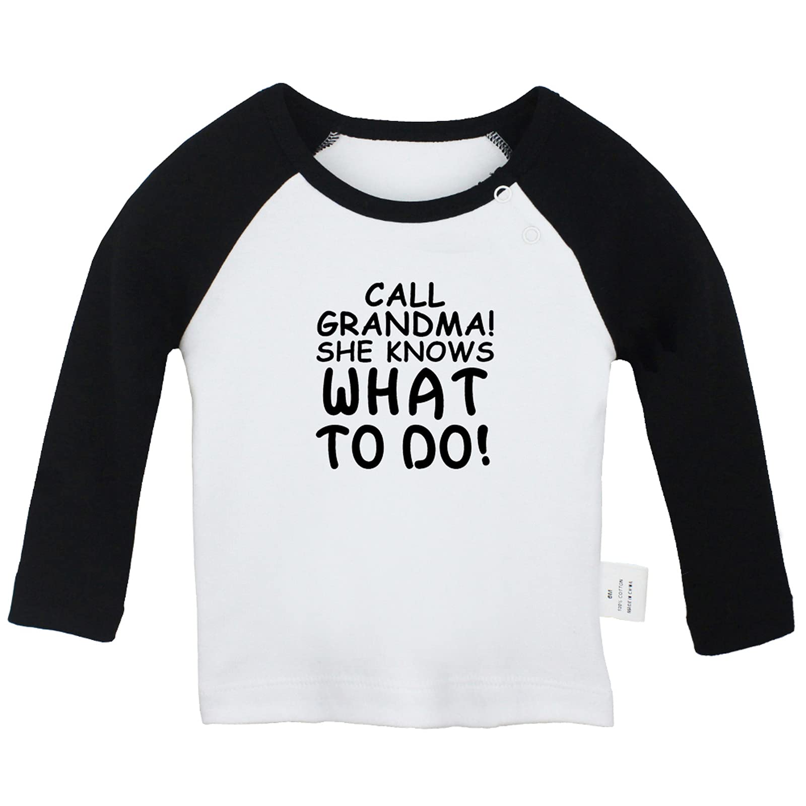 Call Grandma She Knows What to Do Funny T Shirt, Infant Baby T-Shirts, Newborn Long Sleeves Tops, Kids Graphic Tee Shirt