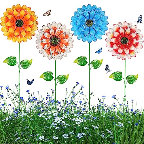 Photect 4 Pezzi Pali di Fiori Decorativi da Giardino Bastoncini di Fiori e Piante in Metallo 20'' Decorazione Floreale Ornamenti da Esterno per Prato Patio Festa in Cortile Percorsi (Colore Fresco)