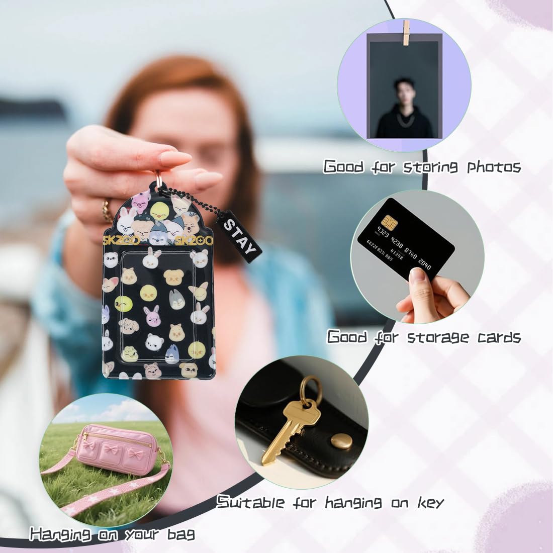 Tarjetero Stray Kids SKZOO, Stray Kids Merch para fans de Kpop, bonito colgante SKZOO, para los fans (Negro)
