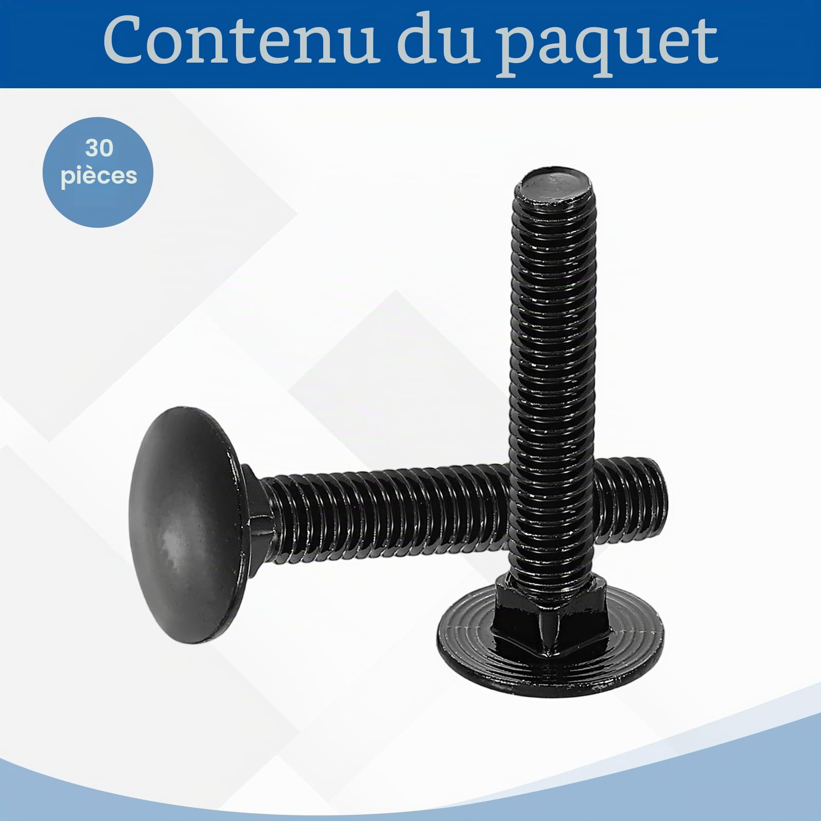 sourcing map Lot de 30 boulons de carrosserie M6 x 35 mm en acier inoxydable 18-8 (304) à tête ronde et à col carré - Vis en oxyde noir pour accessoires de fixation - Noir
